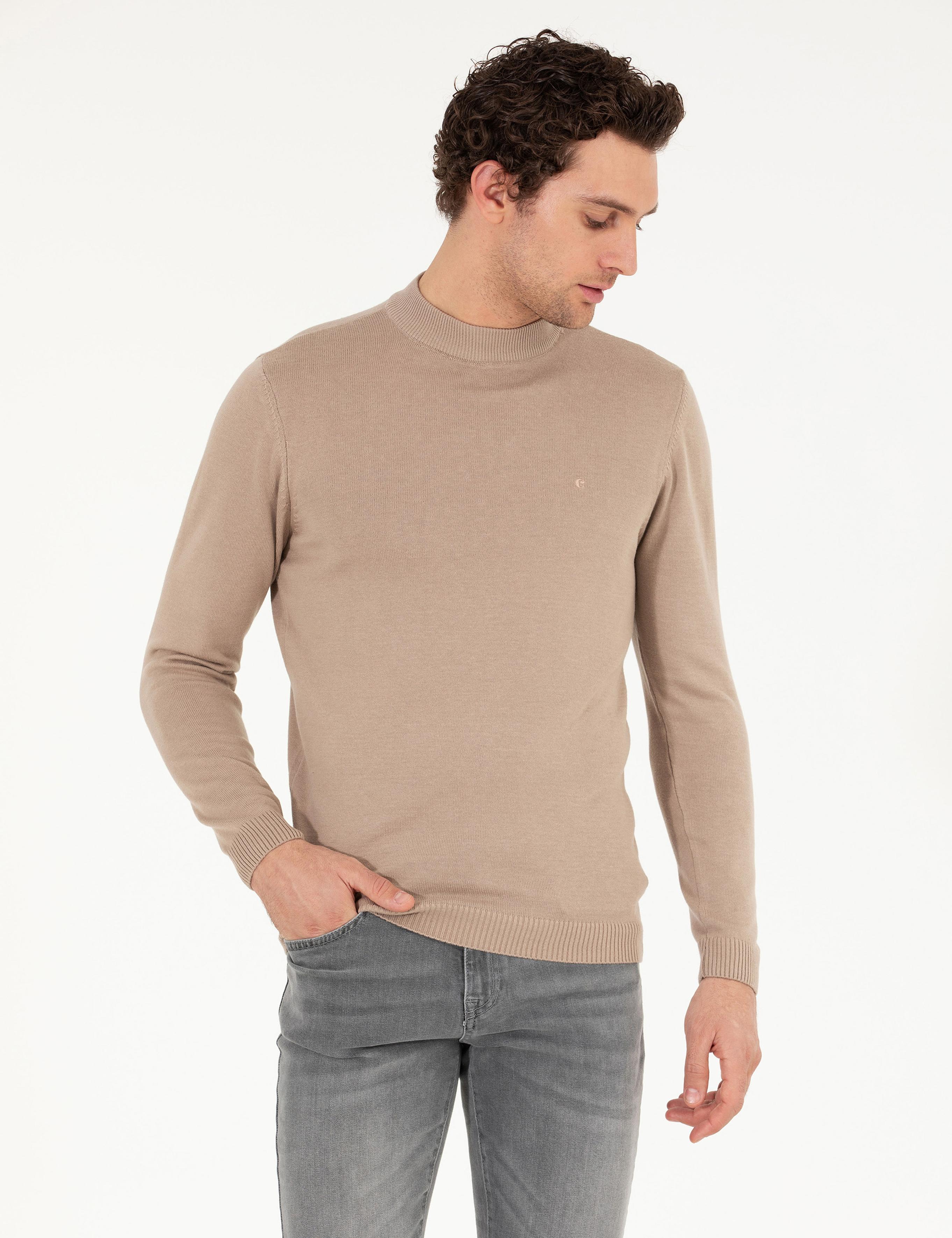 Camel Regular Fit Çeyrek Balıkçı Yaka Basic Kazak - 50260846046