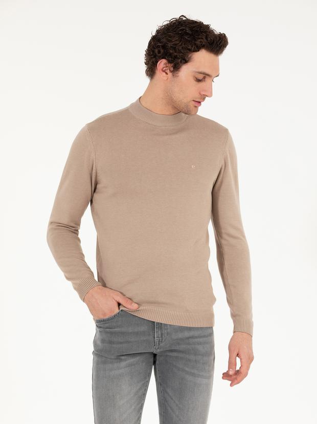 Camel Regular Fit Çeyrek Balıkçı Yaka Basic Kazak
