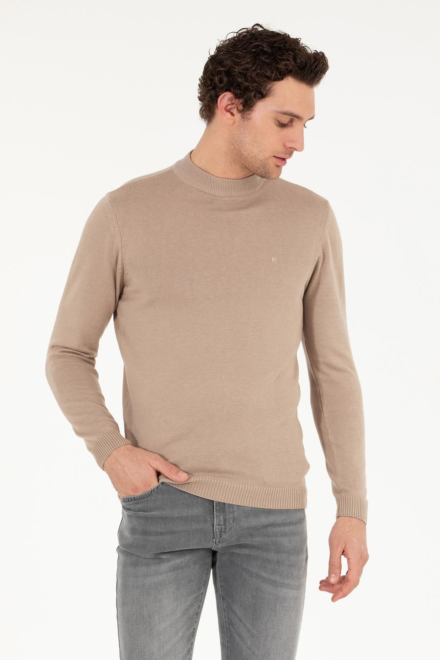 Camel Regular Fit Çeyrek Balıkçı Yaka Basic Kazak - 50260846046