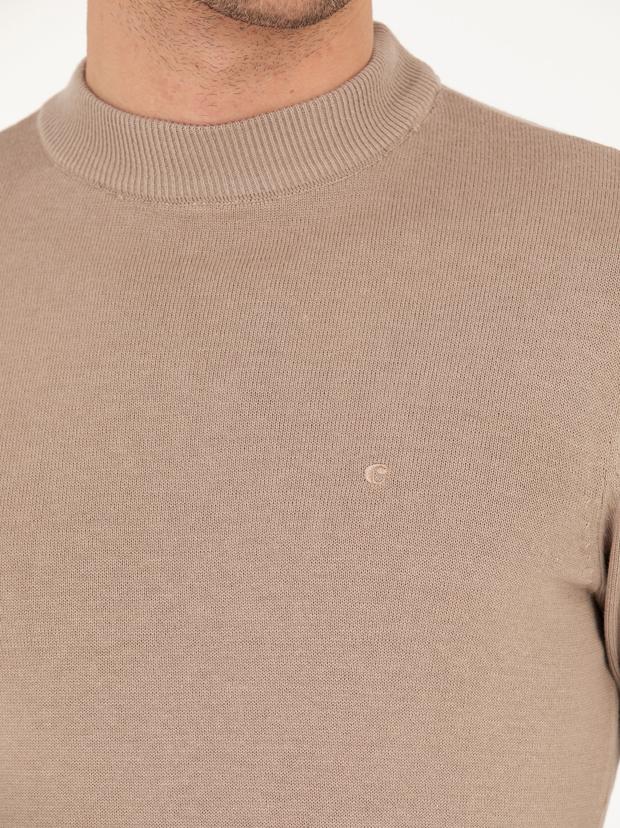 Camel Regular Fit Çeyrek Balıkçı Yaka Basic Kazak