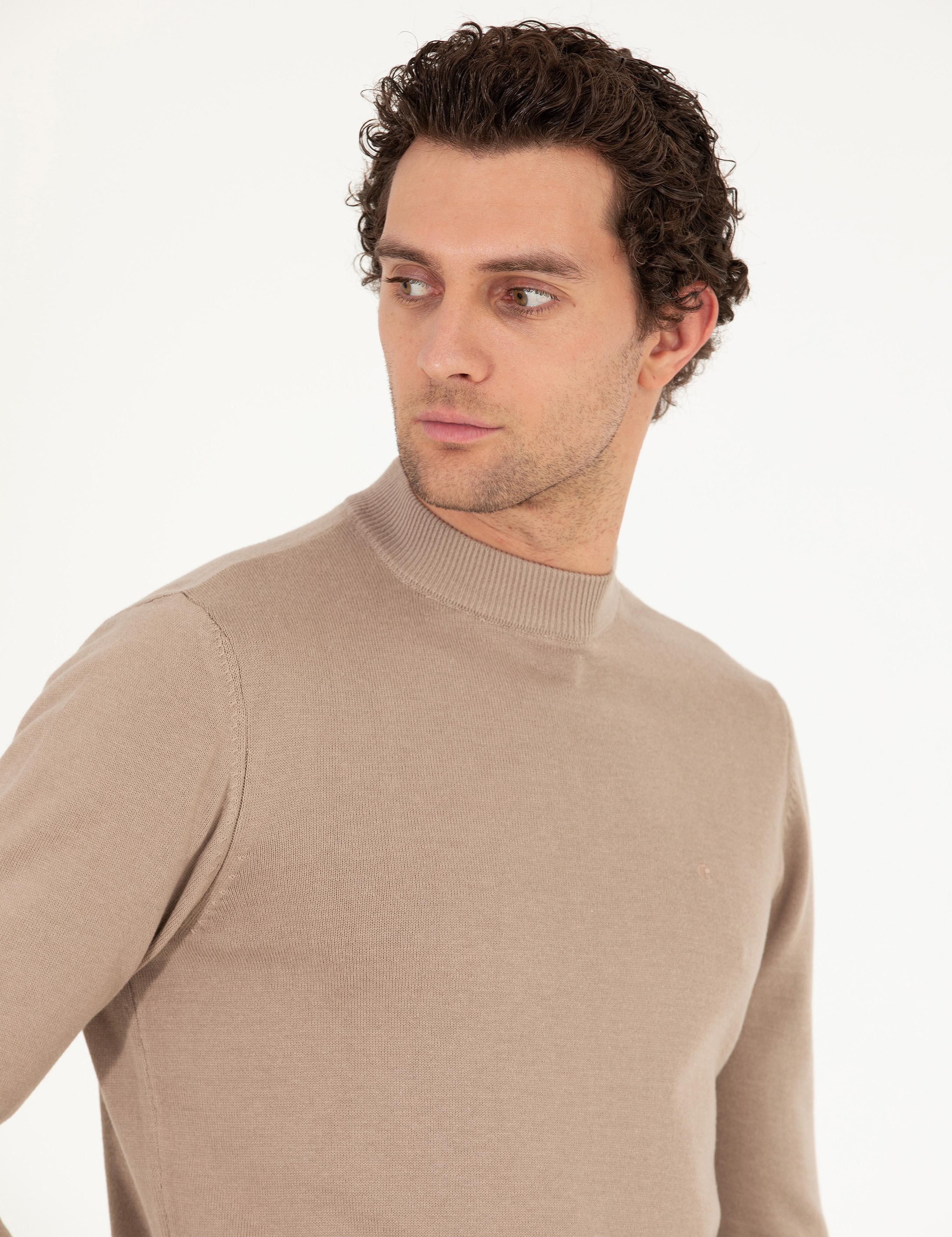 Camel Regular Fit Çeyrek Balıkçı Yaka Basic Kazak - 50260846046