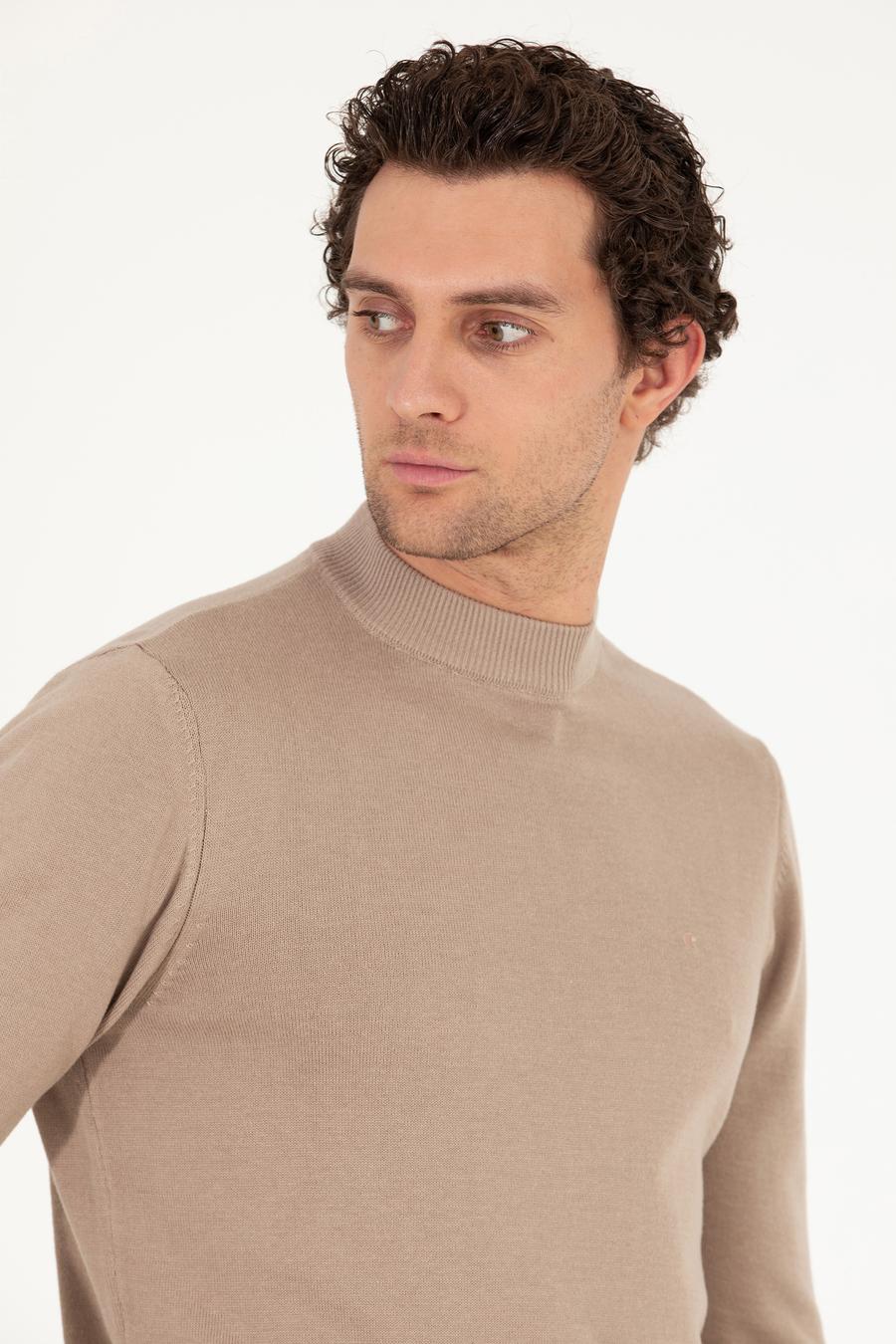 Camel Regular Fit Çeyrek Balıkçı Yaka Basic Kazak - 50260846046