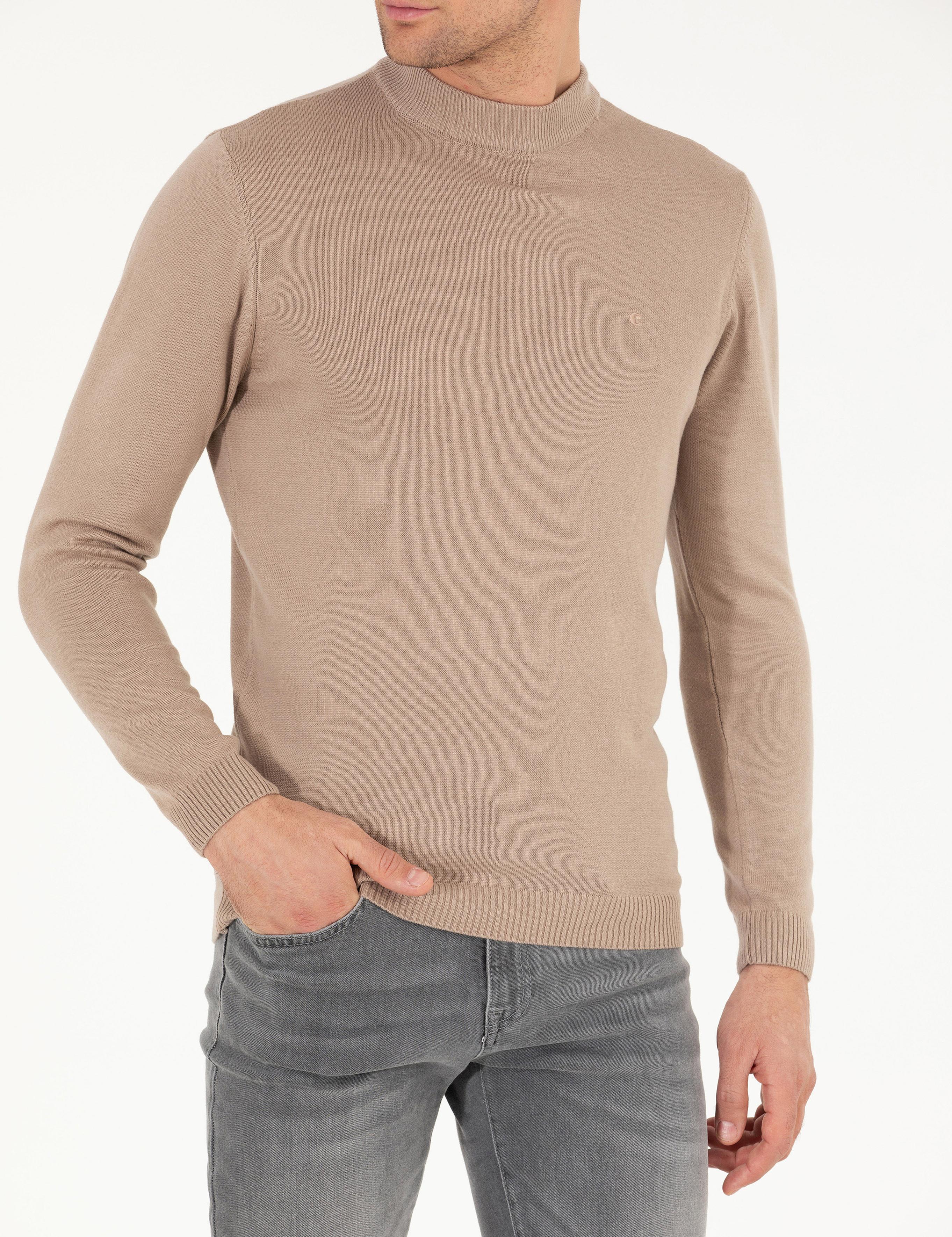 Camel Regular Fit Çeyrek Balıkçı Yaka Basic Kazak - 50260846046