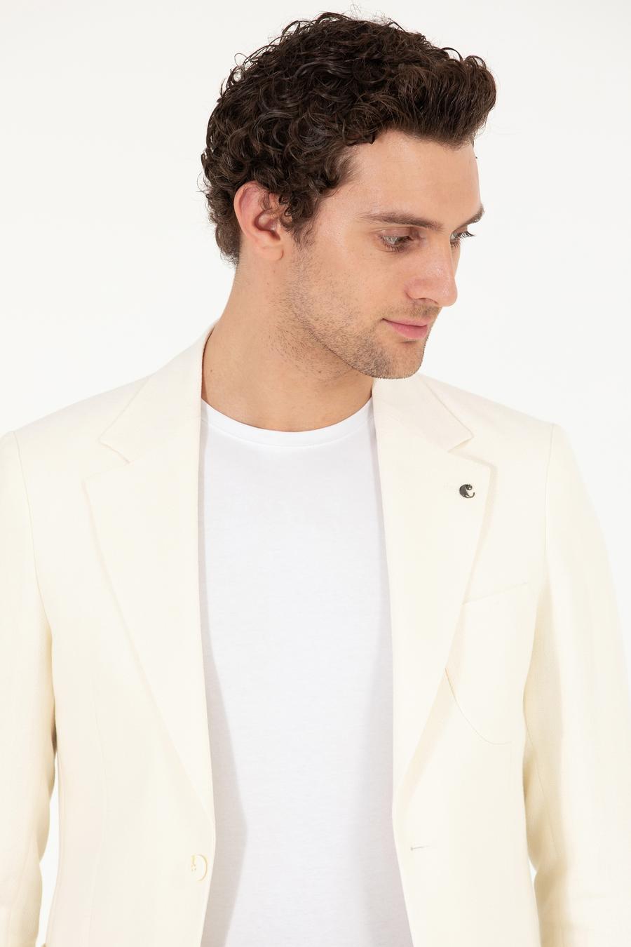 Beyaz Slim Fit Yün Keten Karışımlı Ceket - 50264752074