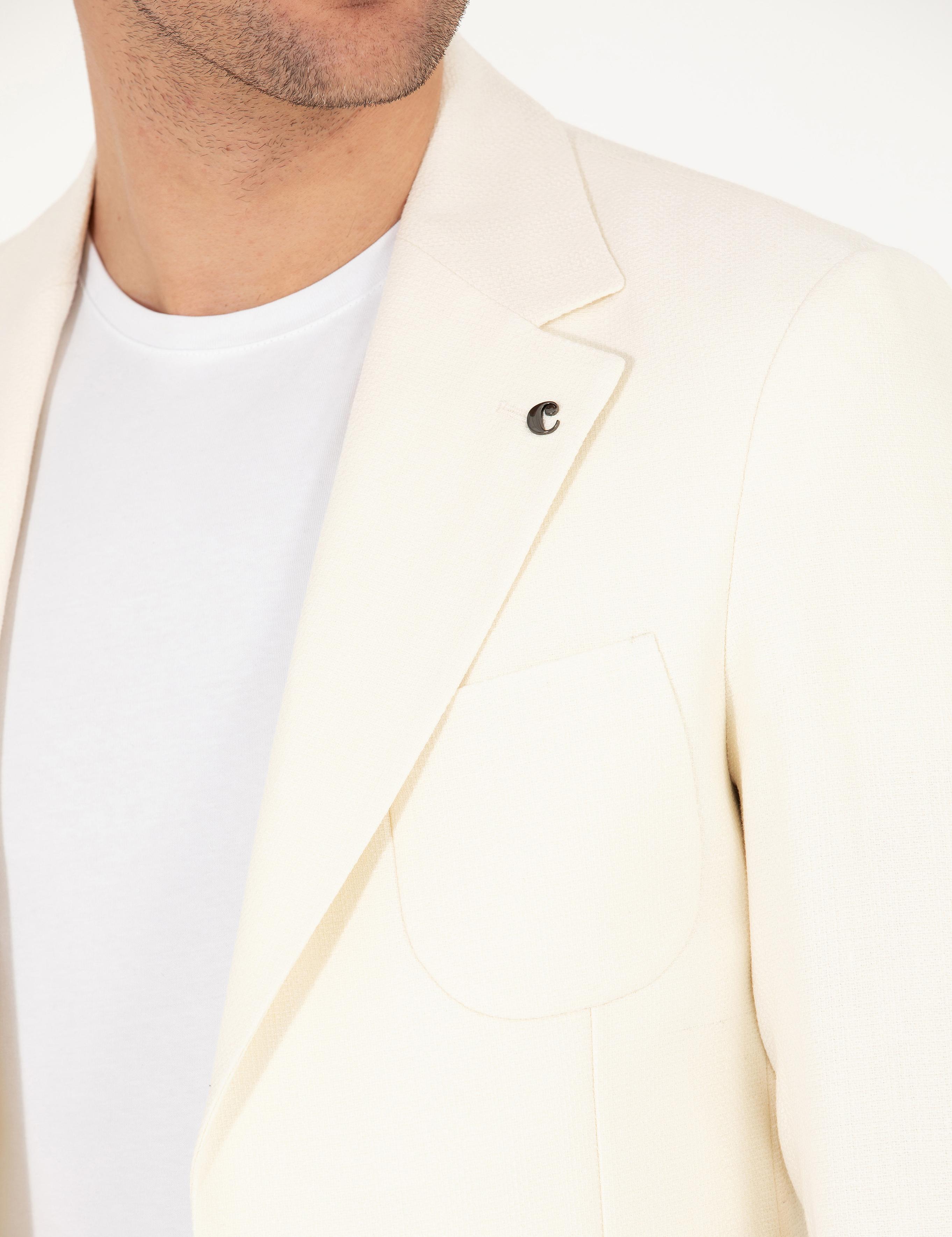 Beyaz Slim Fit Yün Keten Karışımlı Ceket - 50264752074