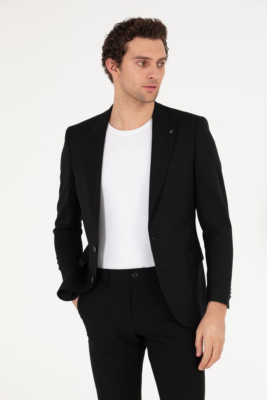 Siyah Slim Fit Yün Karışımlı Ceket - 50264771047