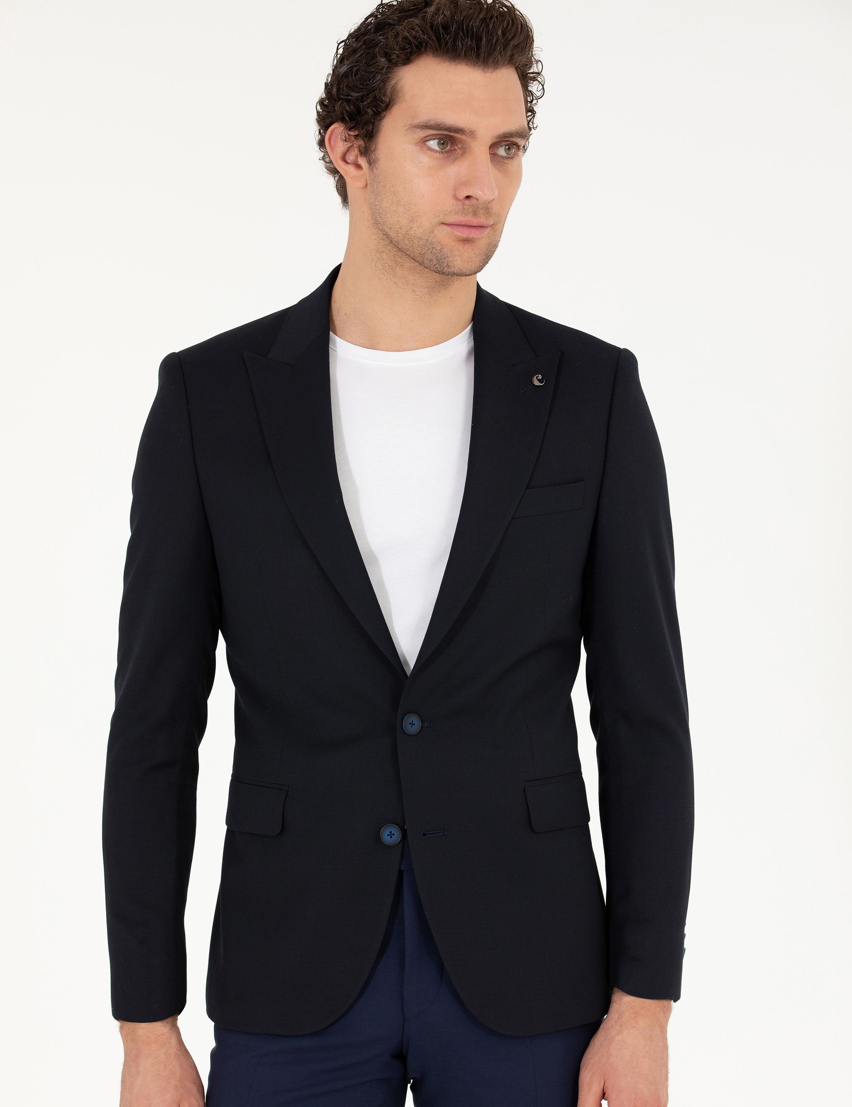 Lacivert Slim Fit Yün Karışımlı Ceket - 50264771074