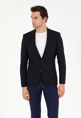 Lacivert Slim Fit Yün Karışımlı Ceket