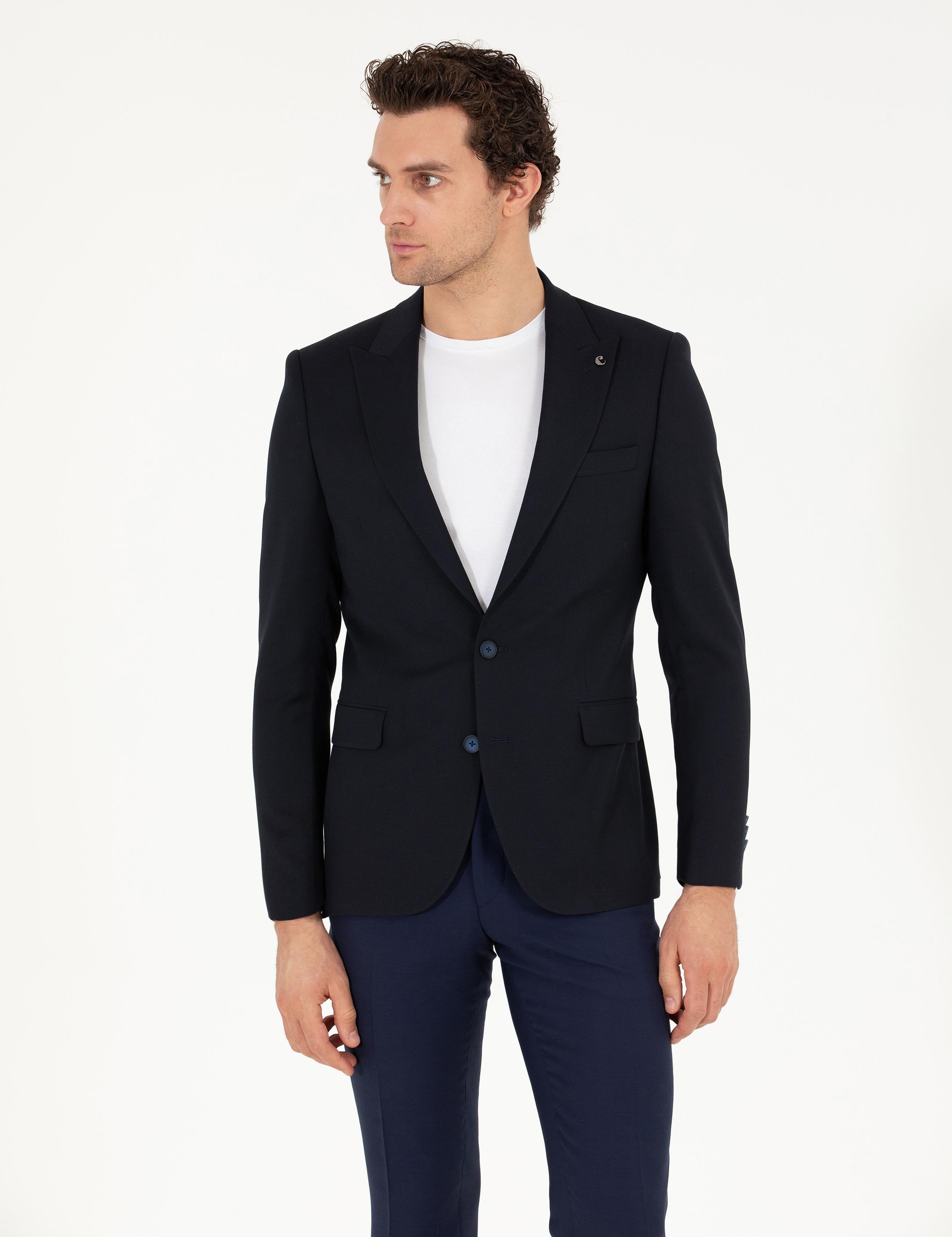 Lacivert Slim Fit Yün Karışımlı Ceket - 50264771074