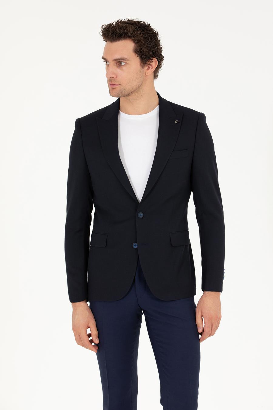 Lacivert Slim Fit Yün Karışımlı Ceket - 50264771074