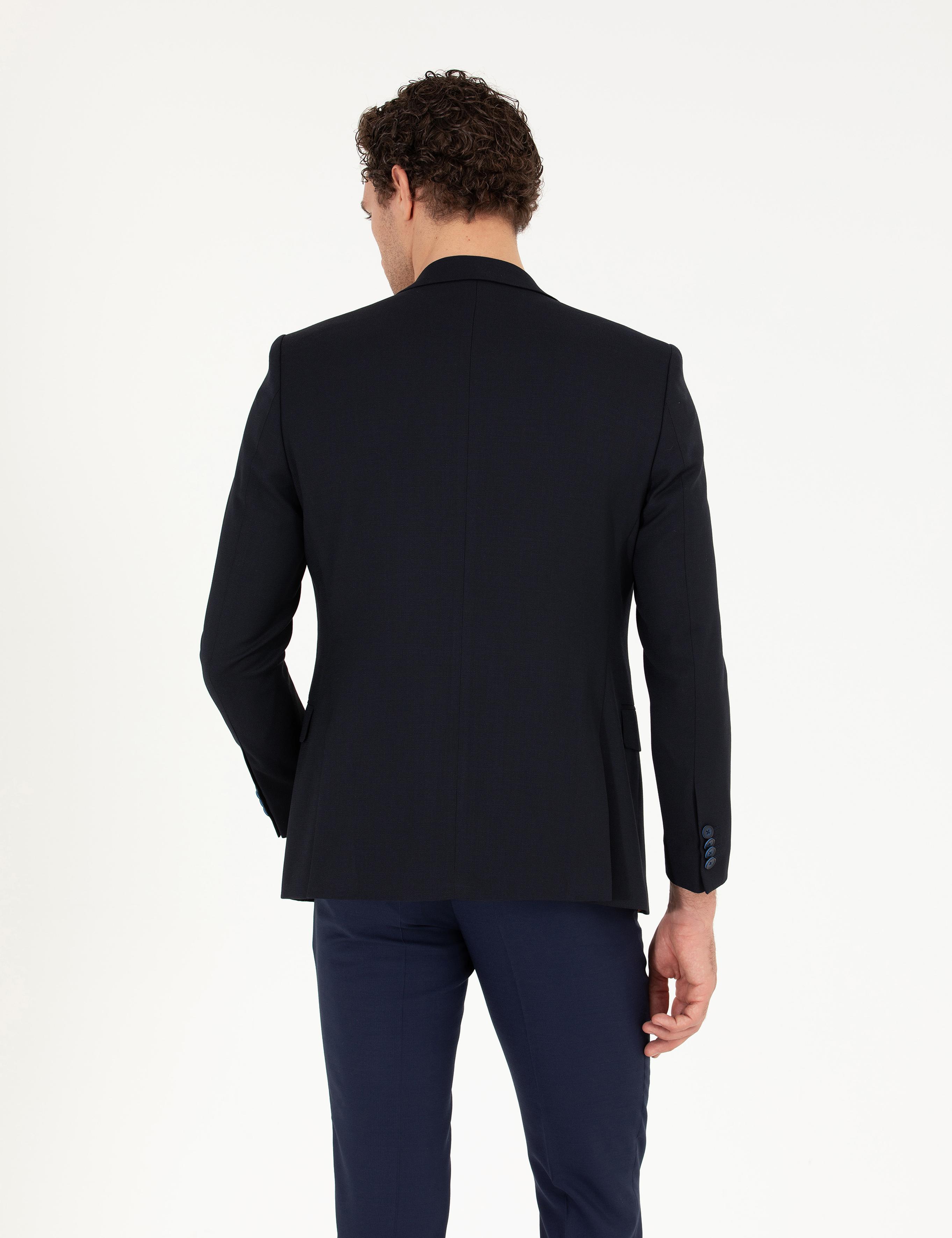 Lacivert Slim Fit Yün Karışımlı Ceket - 50264771074