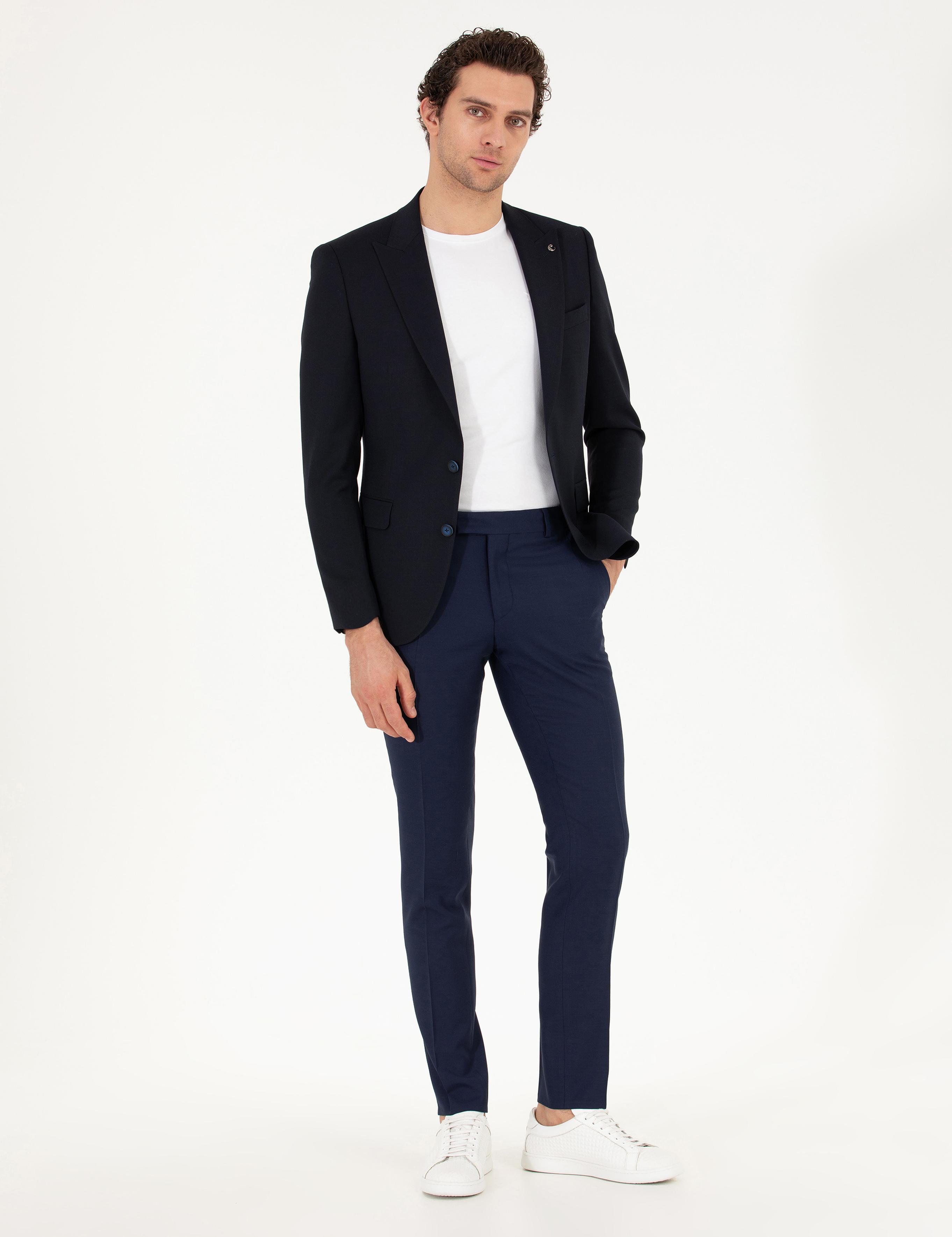 Lacivert Slim Fit Yün Karışımlı Ceket - 50264771074