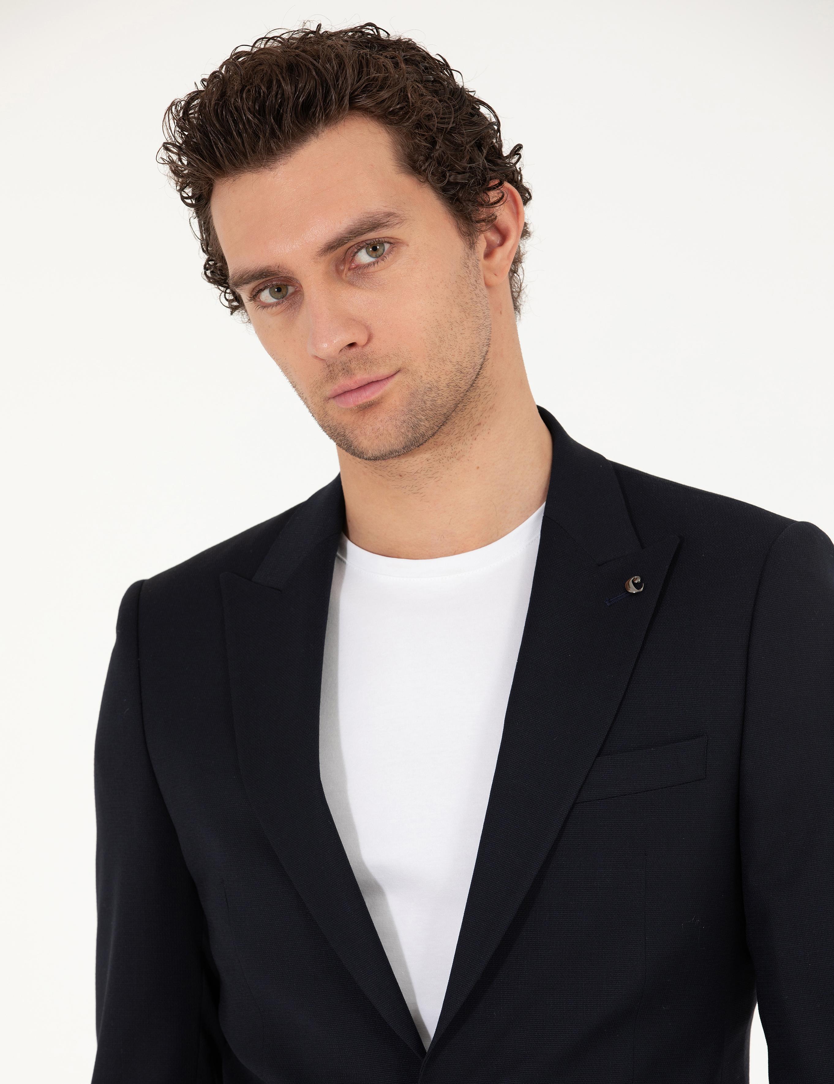 Lacivert Slim Fit Yün Karışımlı Ceket - 50264771074