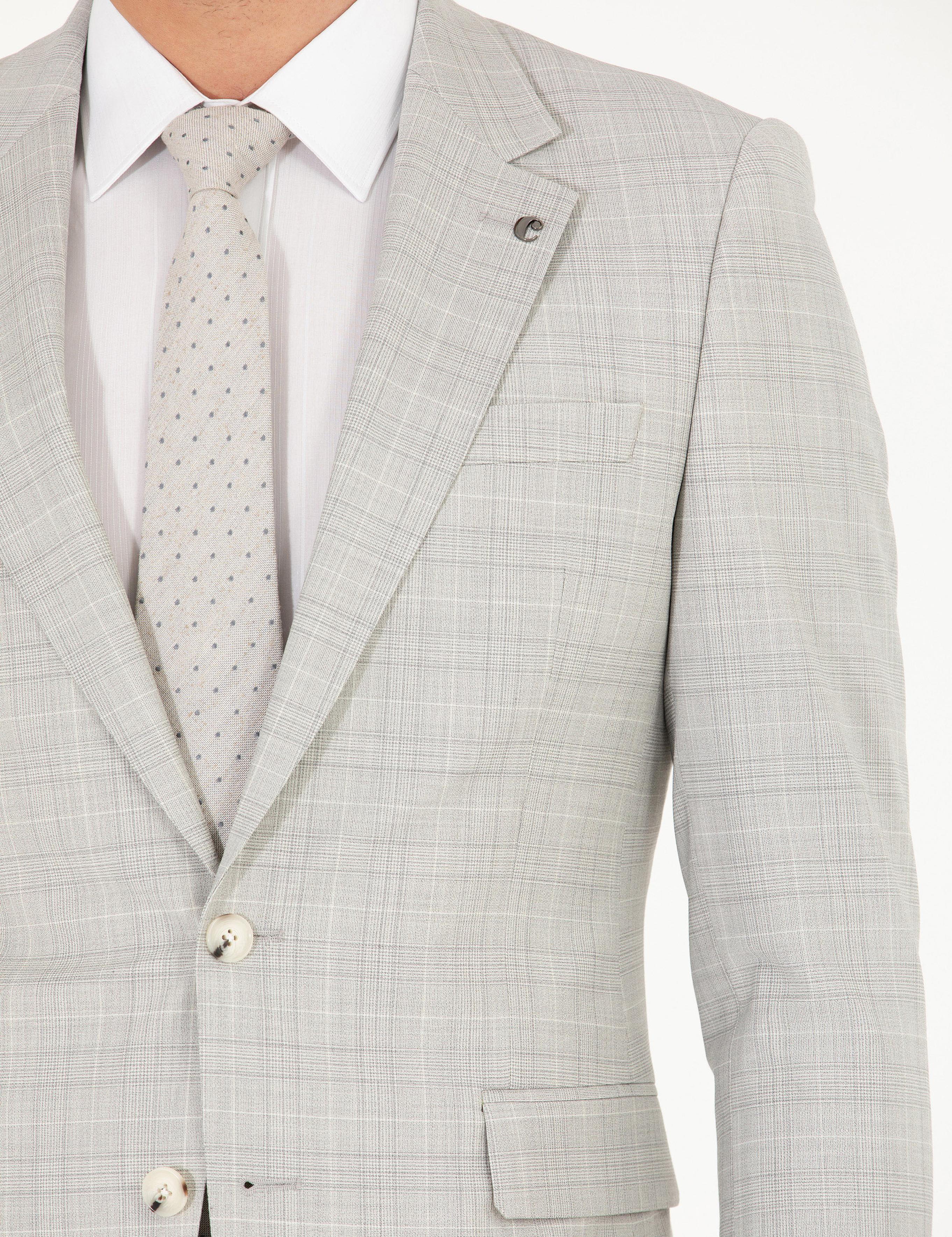 Gri Slim Fit Kareli Takım Elbise - 50265080008