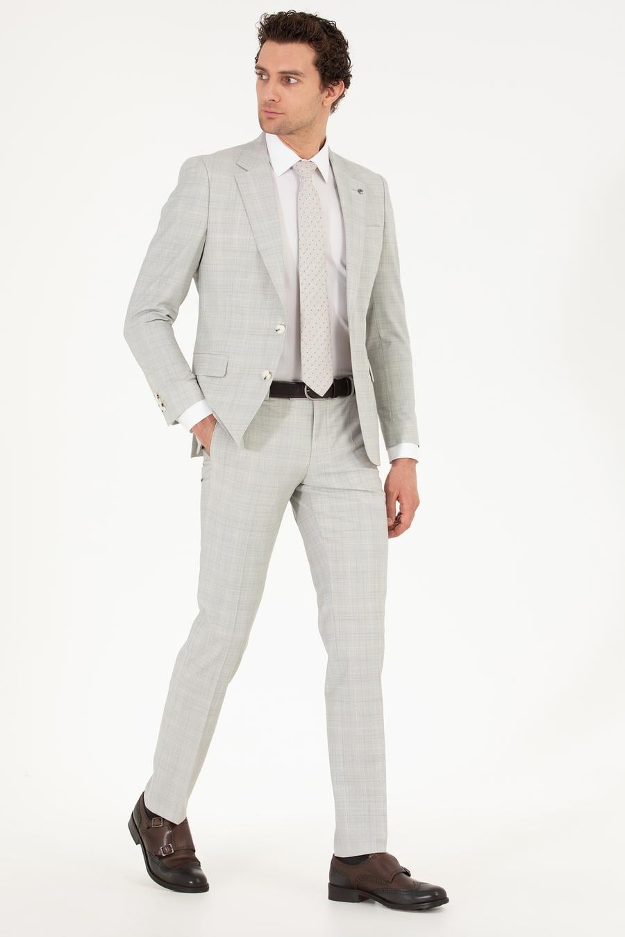 Gri Slim Fit Kareli Takım Elbise - 50265080008