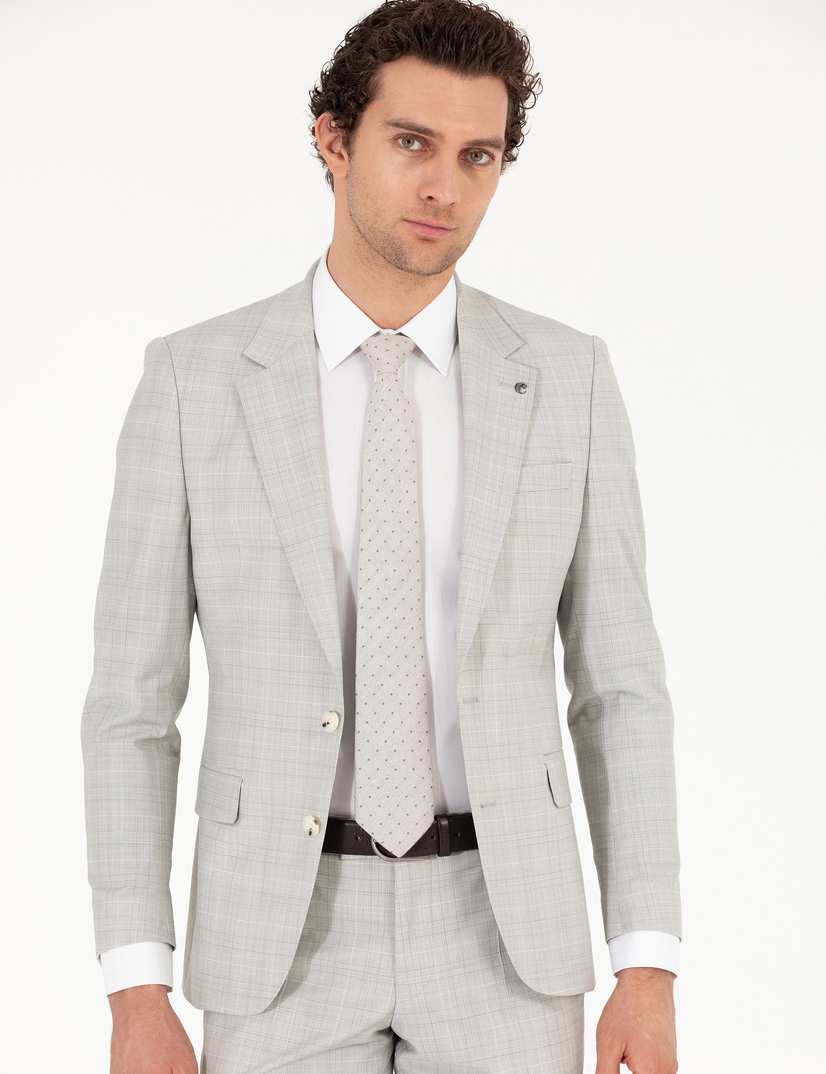 Gri Slim Fit Kareli Takım Elbise - 50265080008