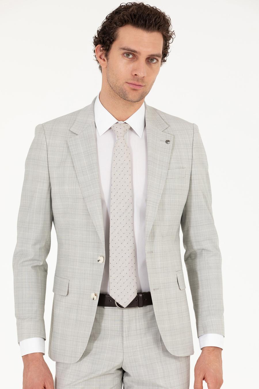 Gri Slim Fit Kareli Takım Elbise - 50265080008