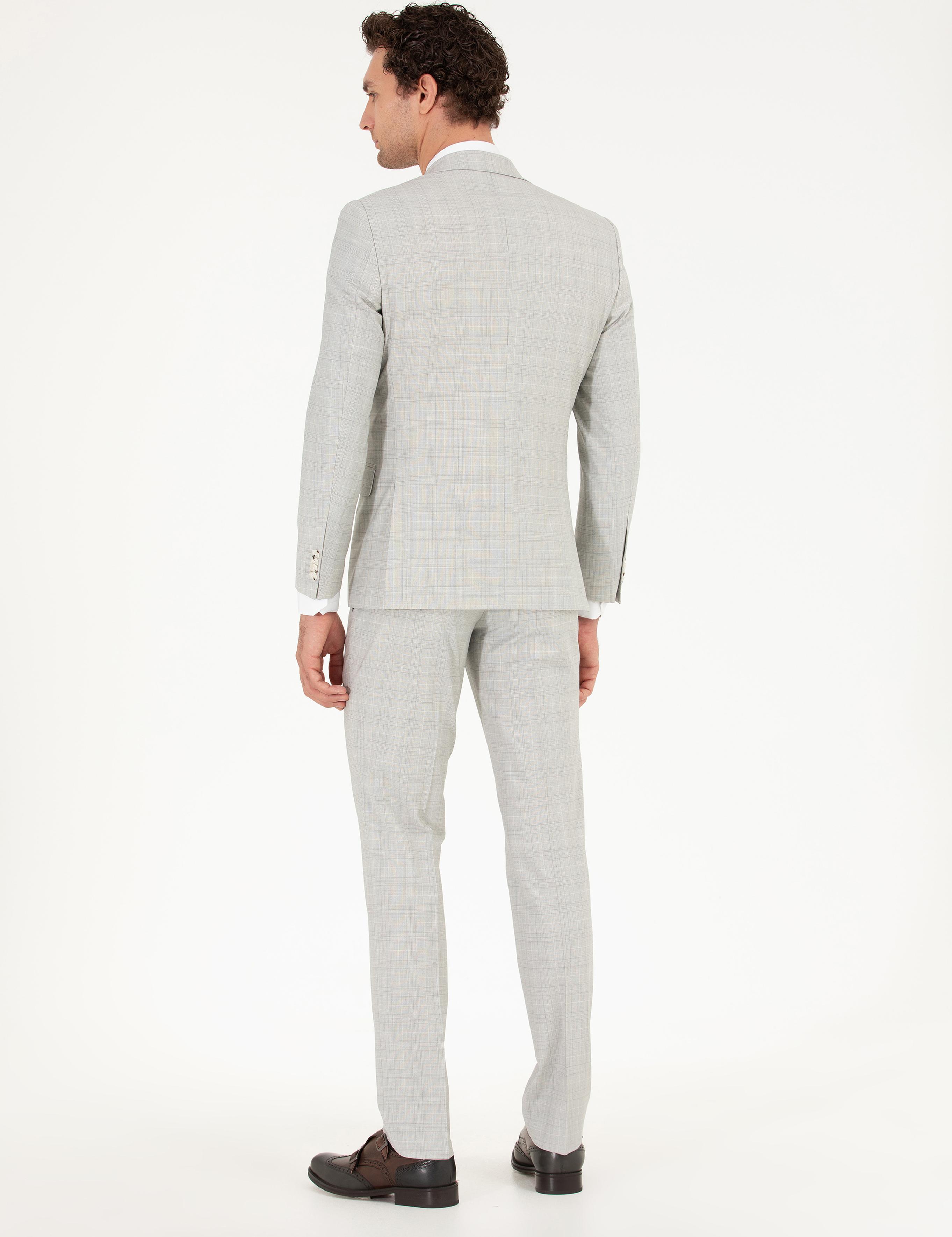 Gri Slim Fit Kareli Takım Elbise - 50265080008
