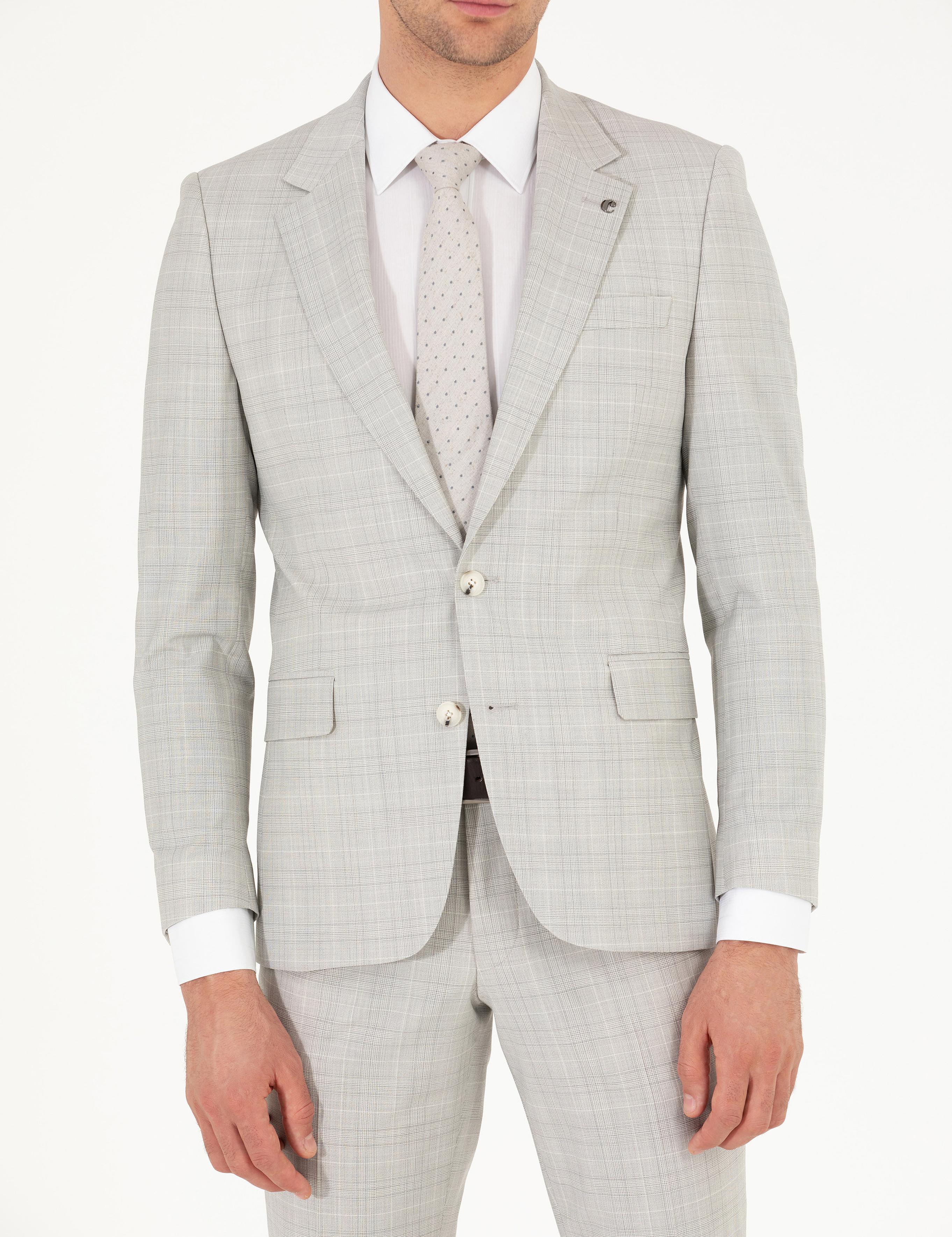 Gri Slim Fit Kareli Takım Elbise - 50265080008