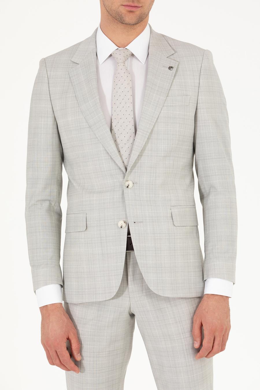 Gri Slim Fit Kareli Takım Elbise - 50265080008