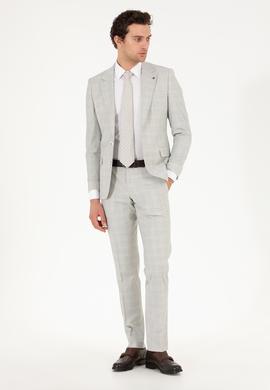 Gri Slim Fit Kareli Takım Elbise