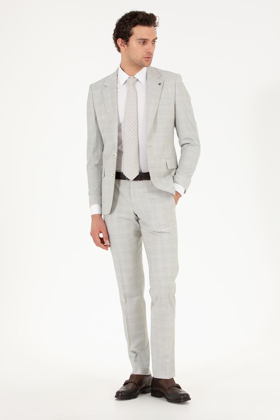 Gri Slim Fit Kareli Takım Elbise - 50265080008