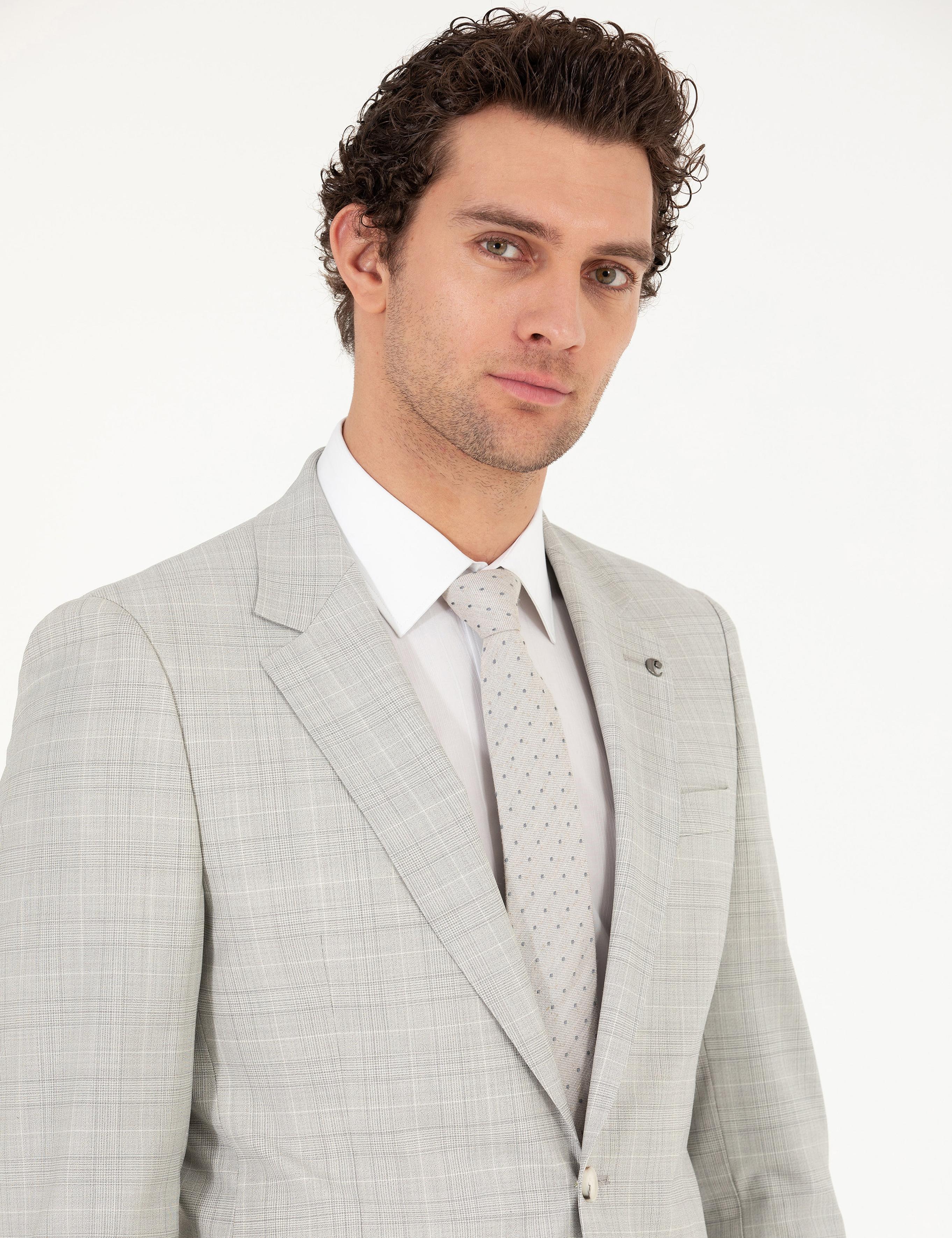 Gri Slim Fit Kareli Takım Elbise - 50265080008