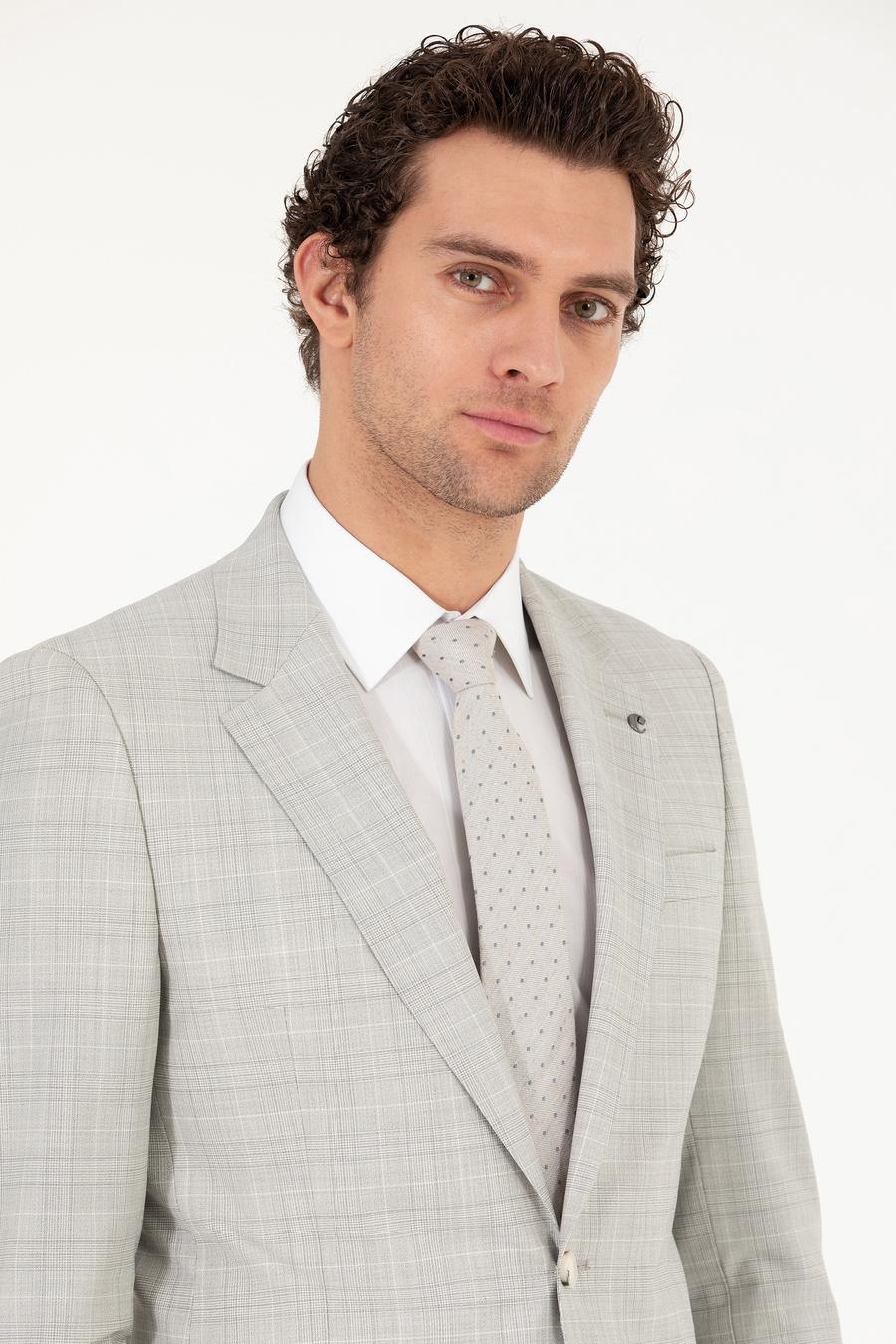 Gri Slim Fit Kareli Takım Elbise - 50265080008