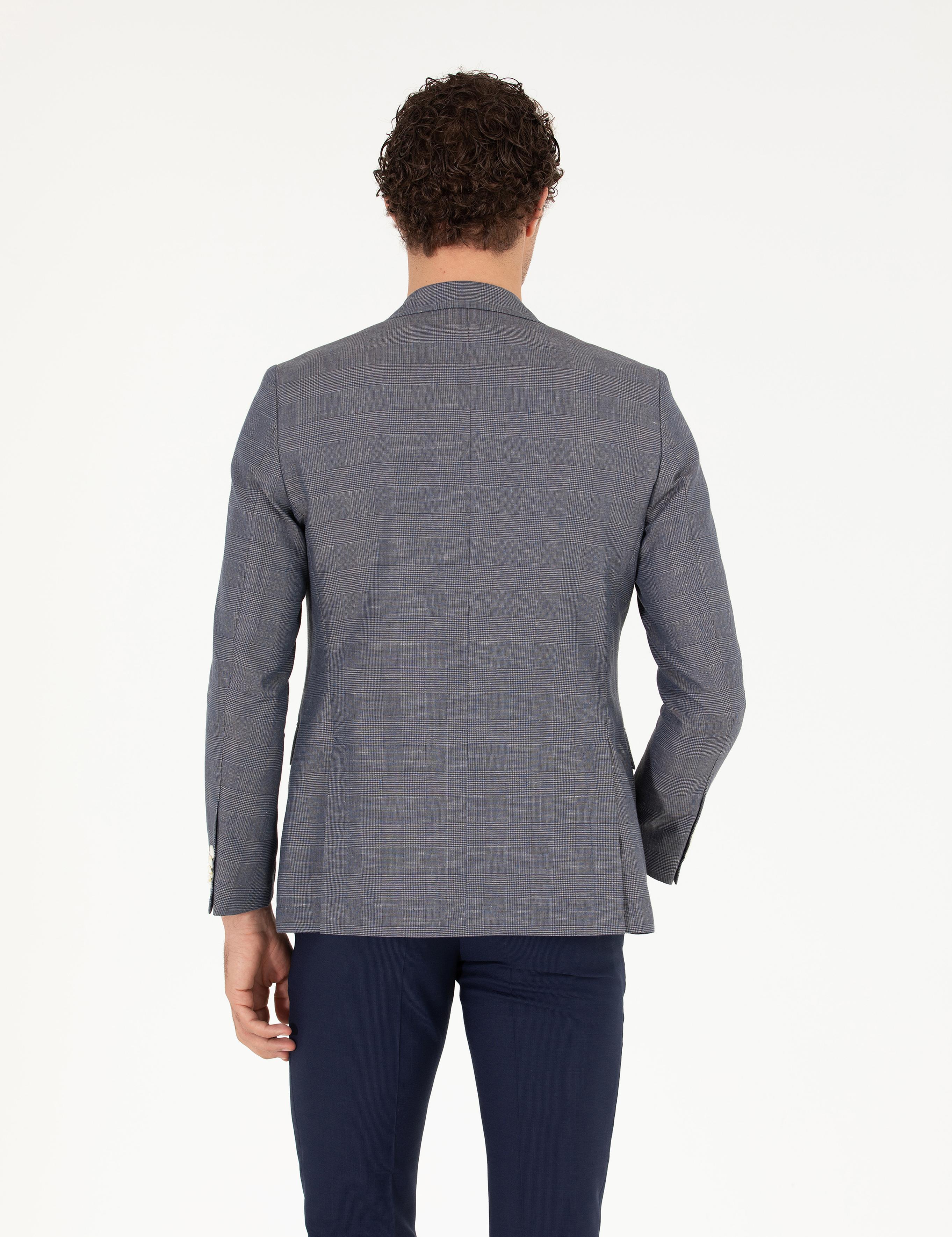 Lacivert Slim Fit Keten Karışımlı Ceket - 50265204008