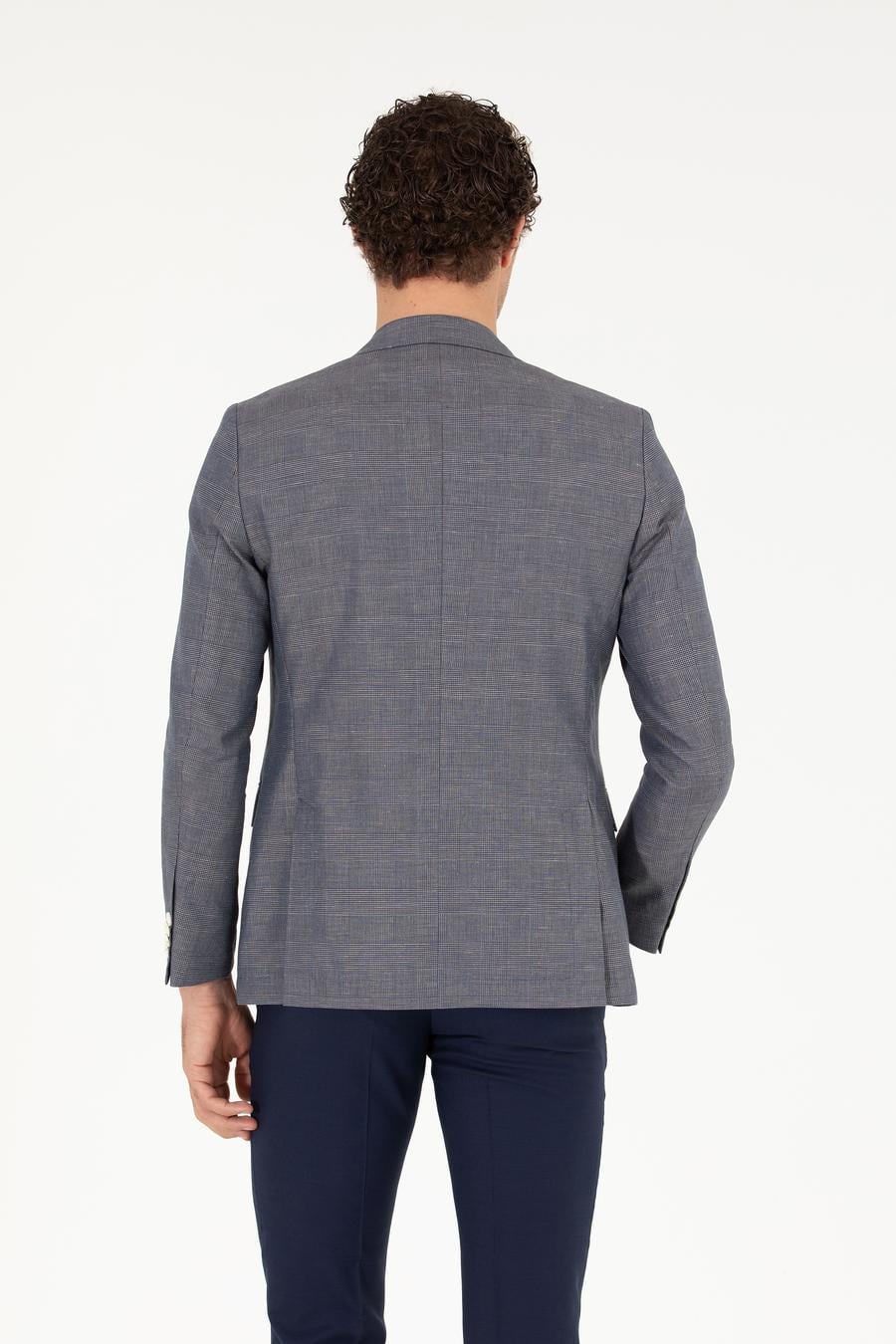 Lacivert Slim Fit Keten Karışımlı Ceket - 50265204008