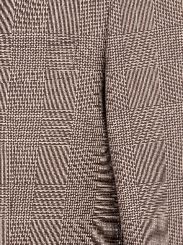 Kahverengi Slim Fit Keten Karışımlı Ceket