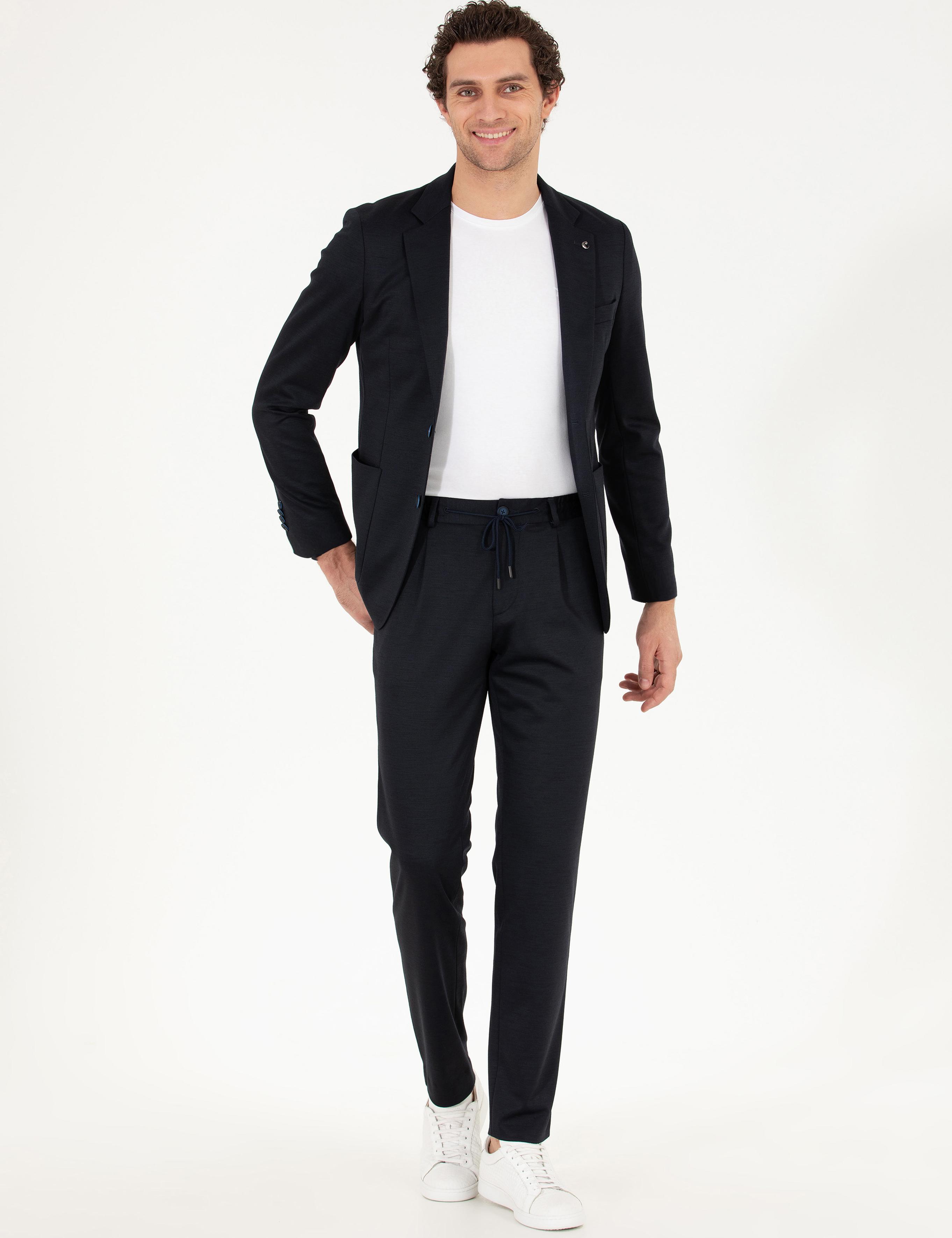 Lacivert Slim Fit Yün Karışımlı Kumaş Pantolon - 50265279003