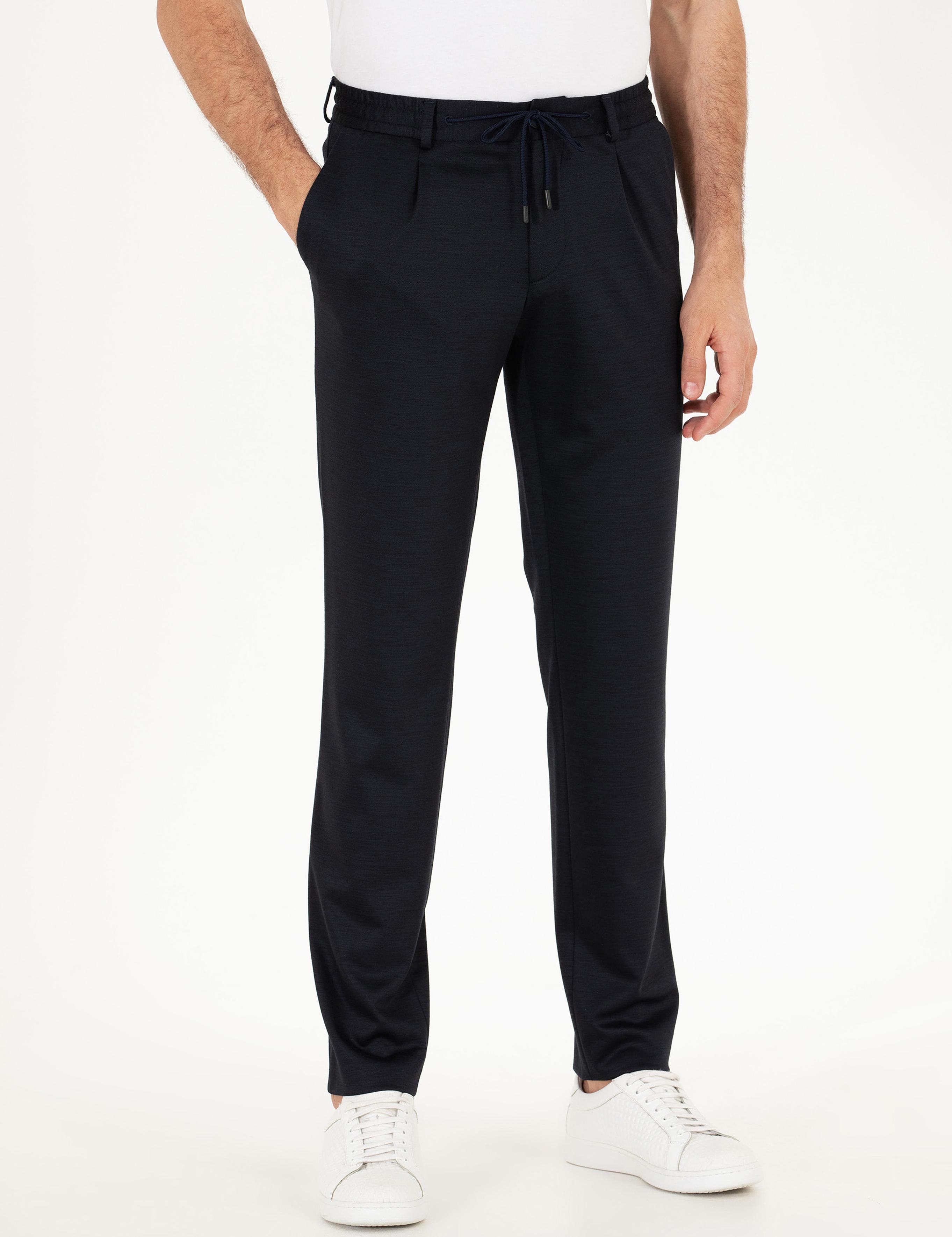 Lacivert Slim Fit Yün Karışımlı Kumaş Pantolon - 50265279003