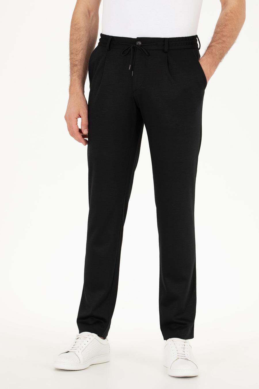 Siyah Slim Fit Yün Karışımlı Kumaş Pantolon - 50265279052