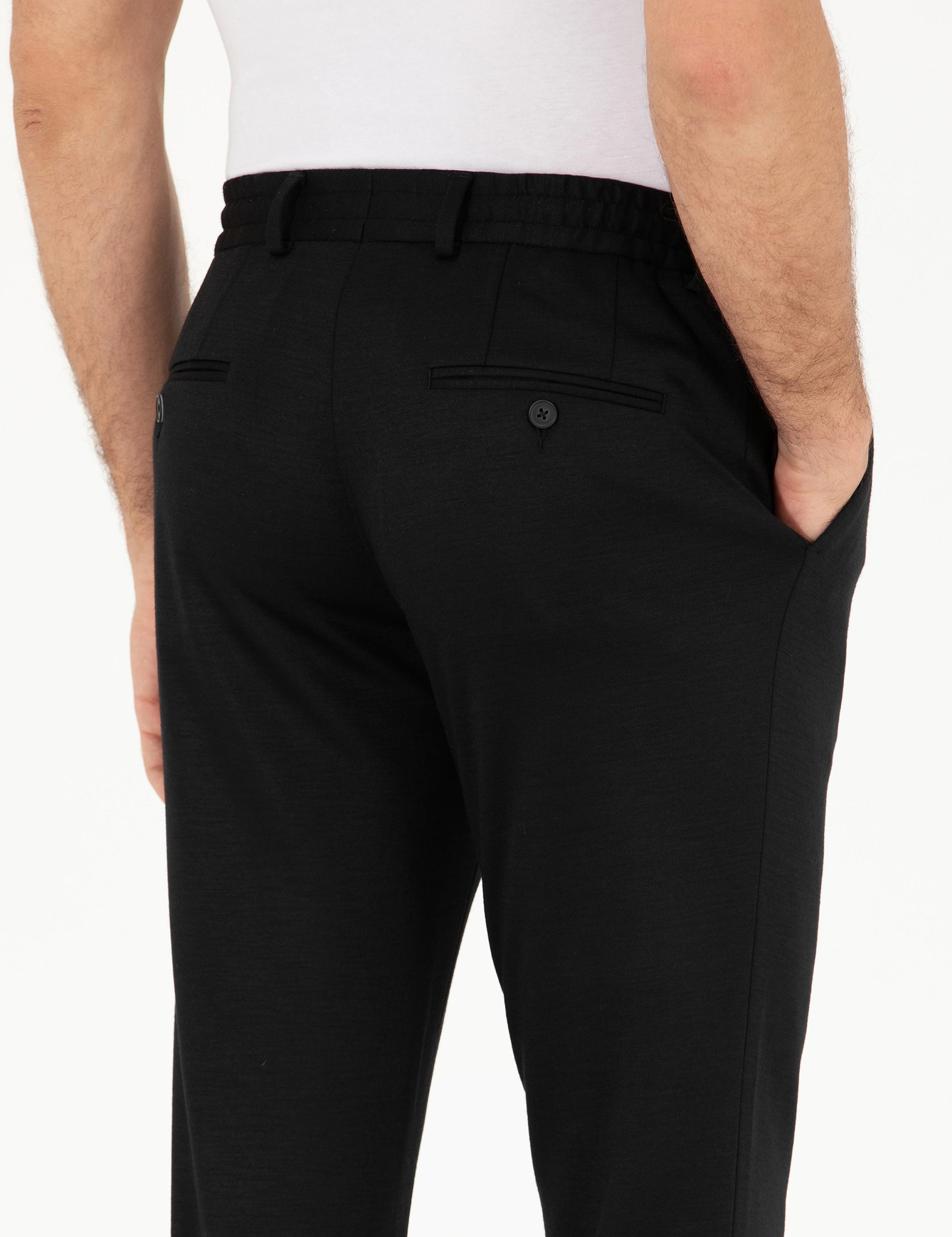 Siyah Slim Fit Yün Karışımlı Kumaş Pantolon - 50265279052