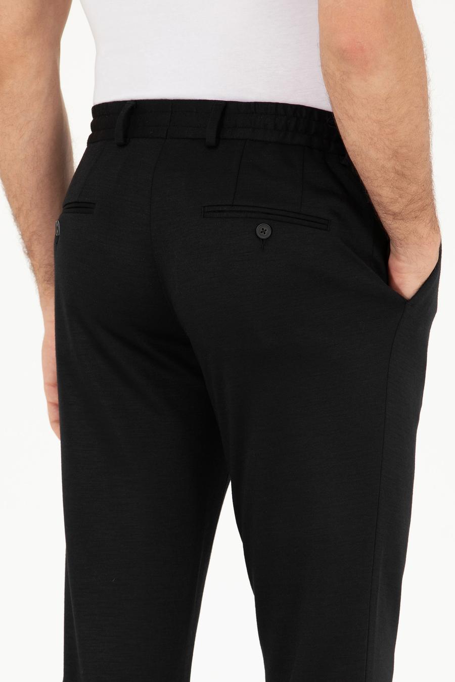 Siyah Slim Fit Yün Karışımlı Kumaş Pantolon - 50265279052