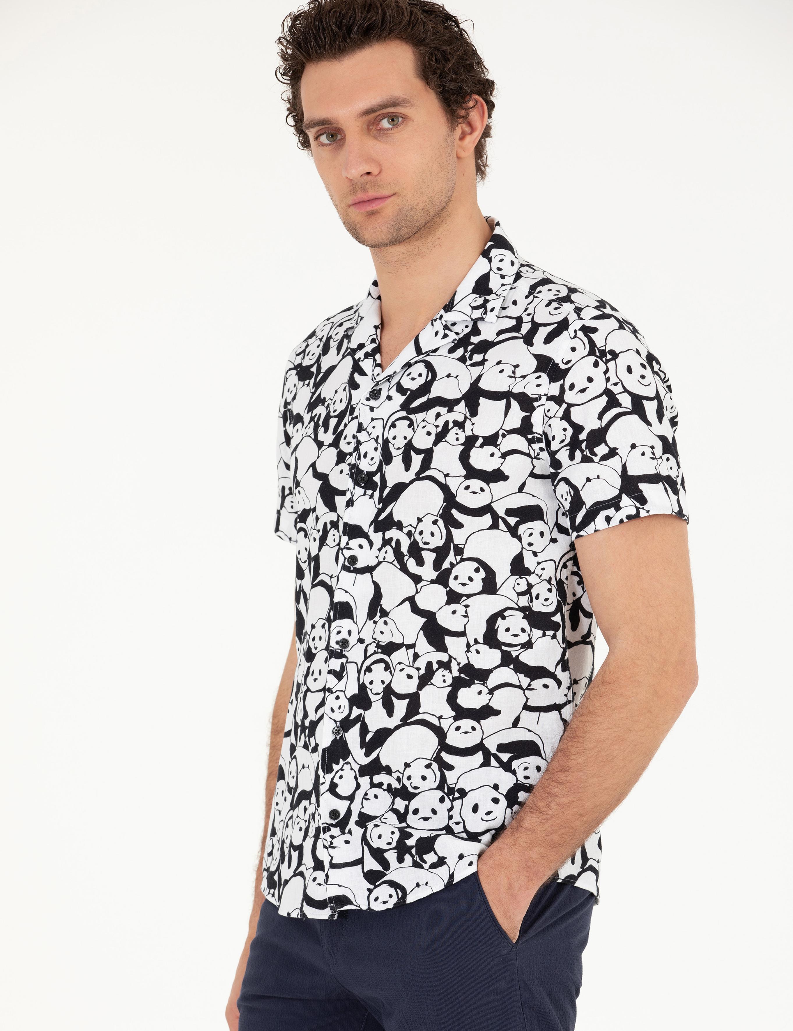 Siyah Slim Fit Keten Karışımlı Kısakol Gömlek - 50265490056