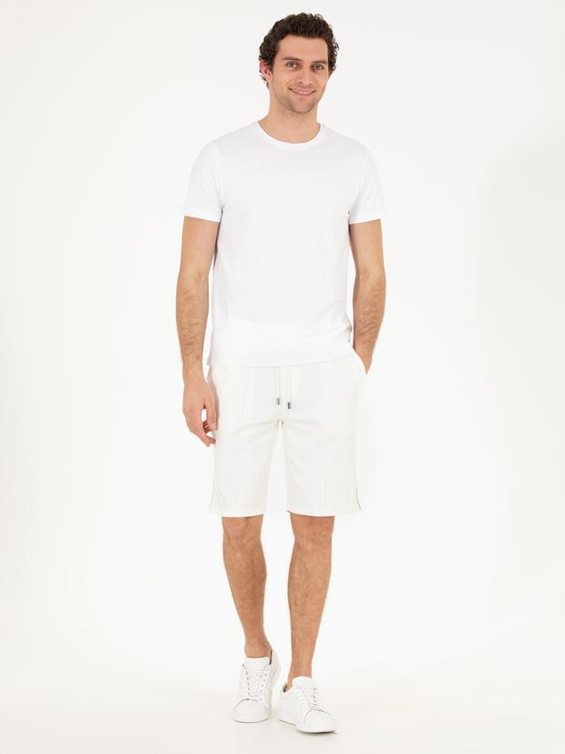Ekru Slim Fit Örme Şort