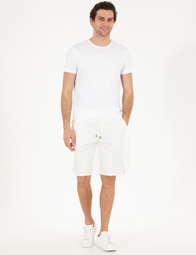 Ekru Slim Fit Örme Şort
