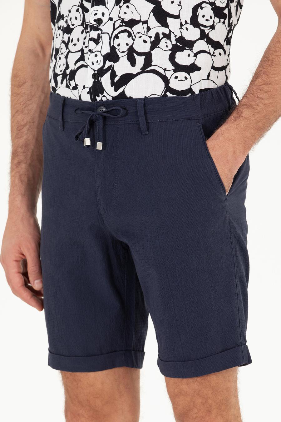 Lacivert Regular Fit Dokuma Şort - 50266271003