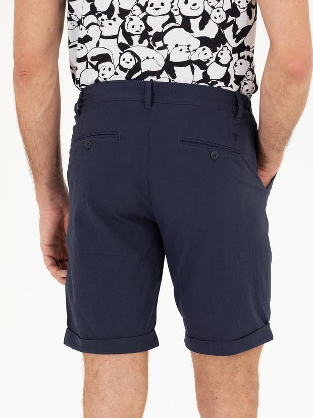 Lacivert Regular Fit Dokuma Şort