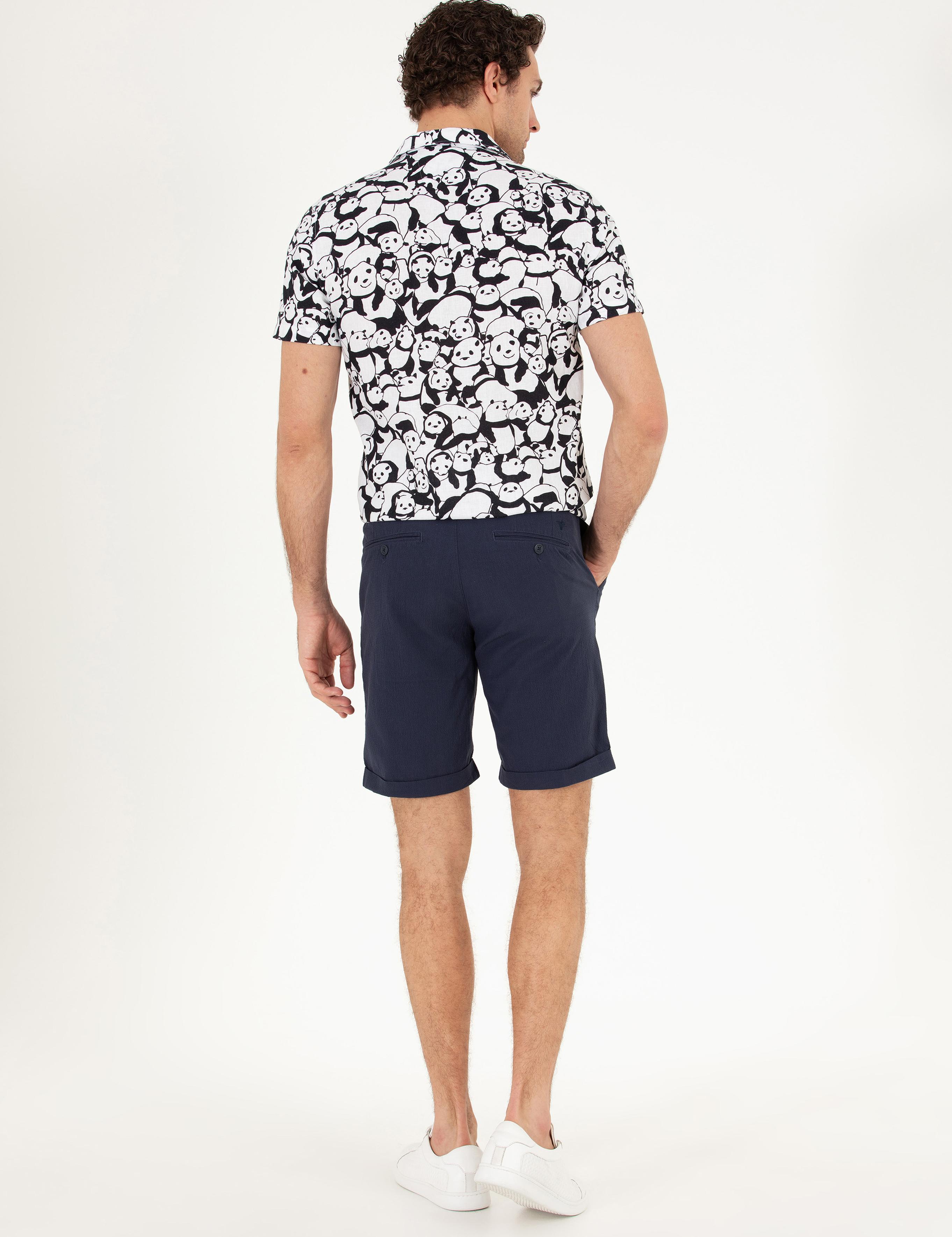 Lacivert Regular Fit Dokuma Şort - 50266271003