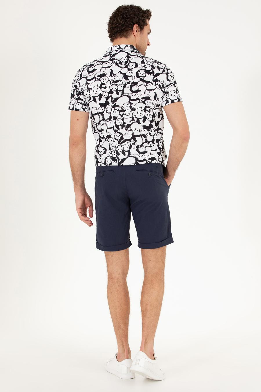 Lacivert Regular Fit Dokuma Şort - 50266271003