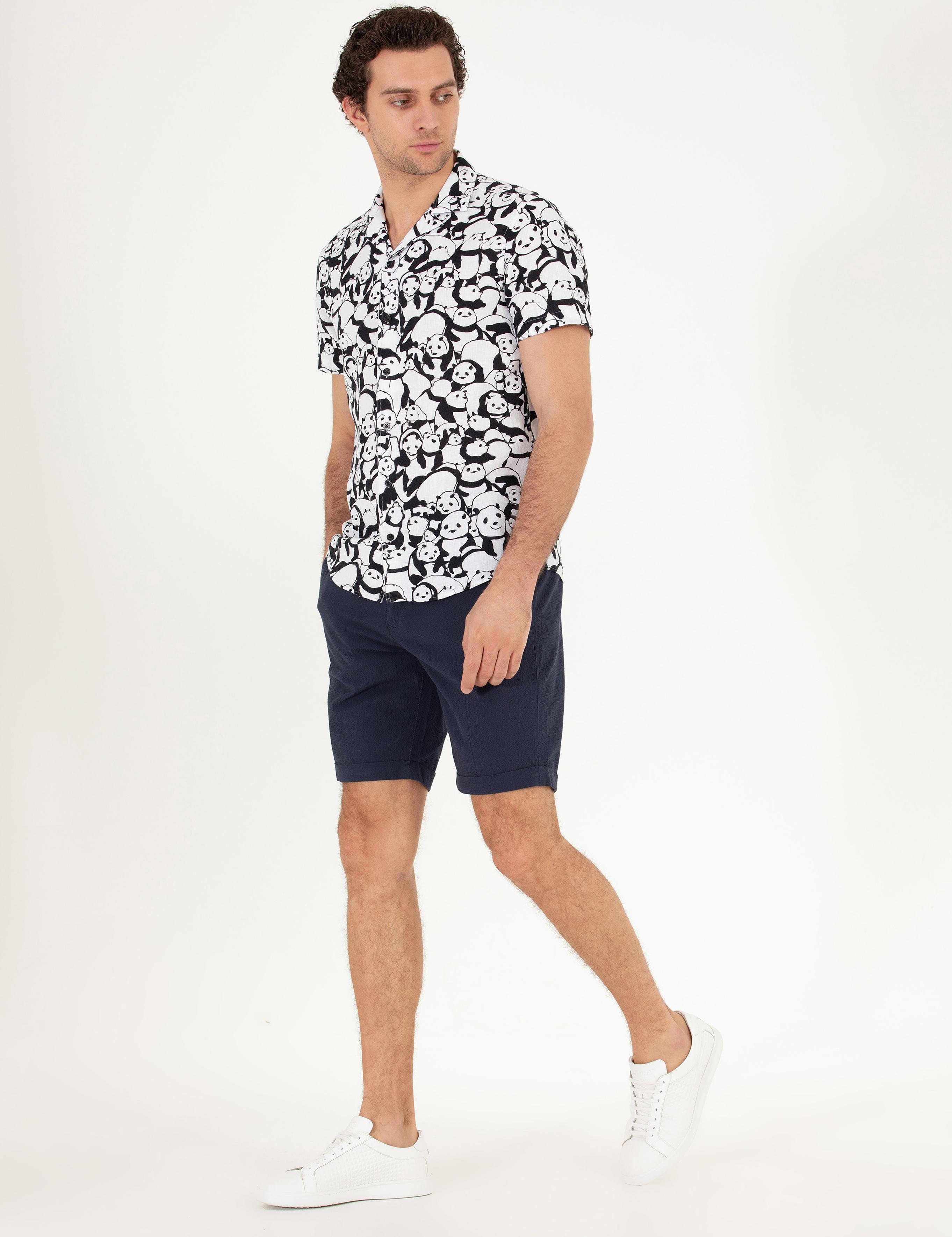 Lacivert Regular Fit Dokuma Şort - 50266271003