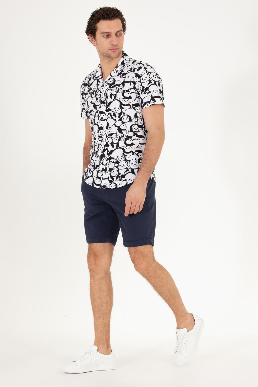 Lacivert Regular Fit Dokuma Şort - 50266271003