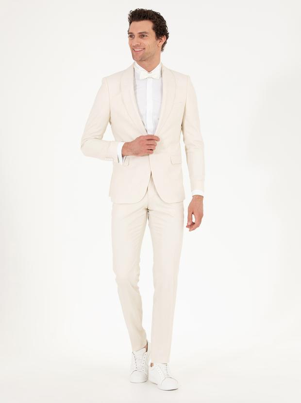 Ekru Slim Fit Smokin Damatlık