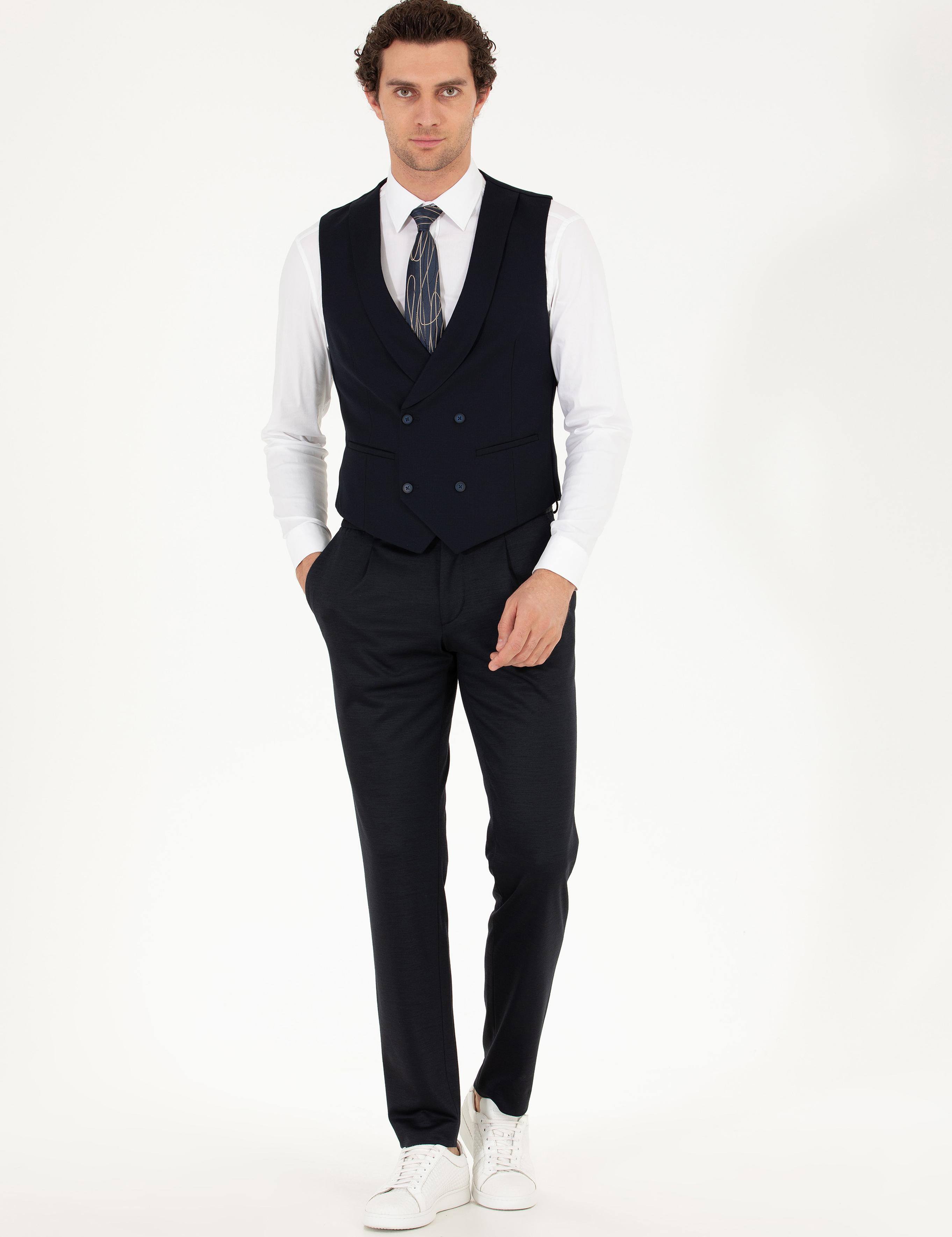 Lacivert Slim Fit Yelek - 50267706025