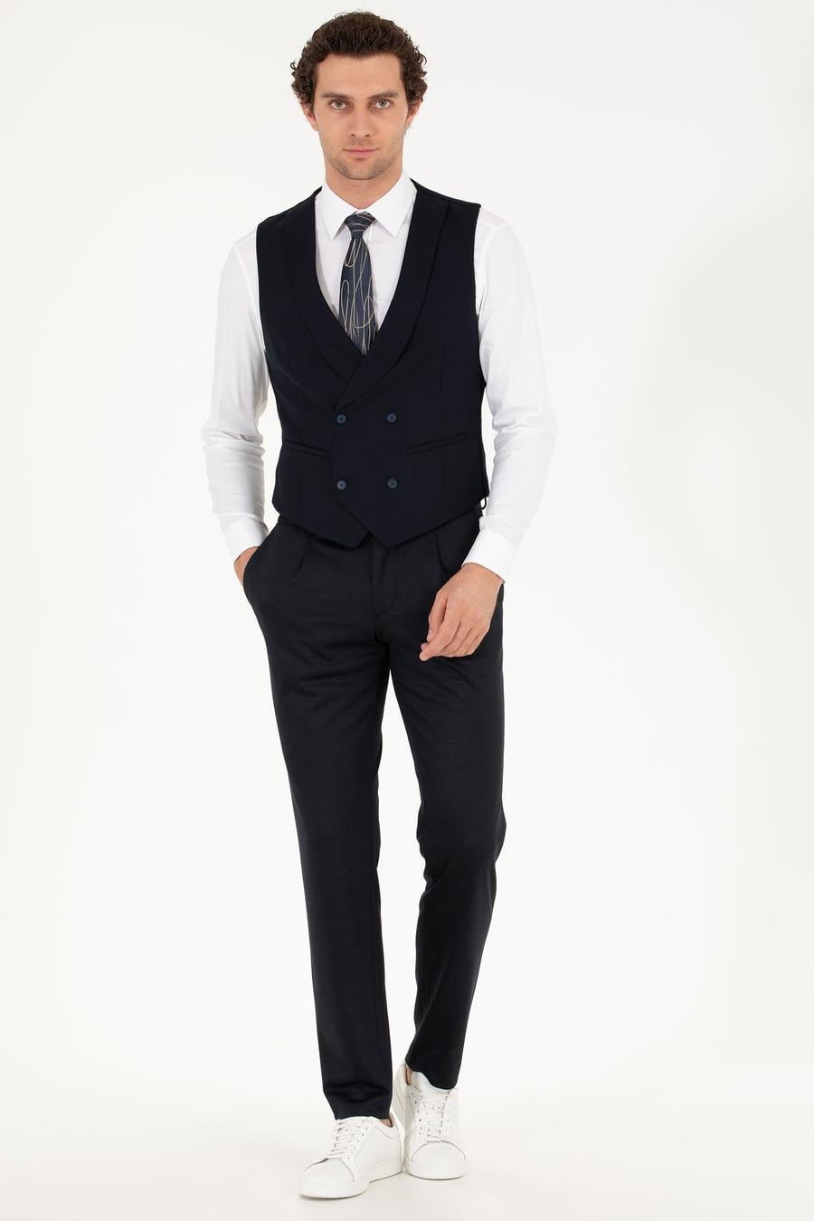 Lacivert Slim Fit Yelek - 50267706025