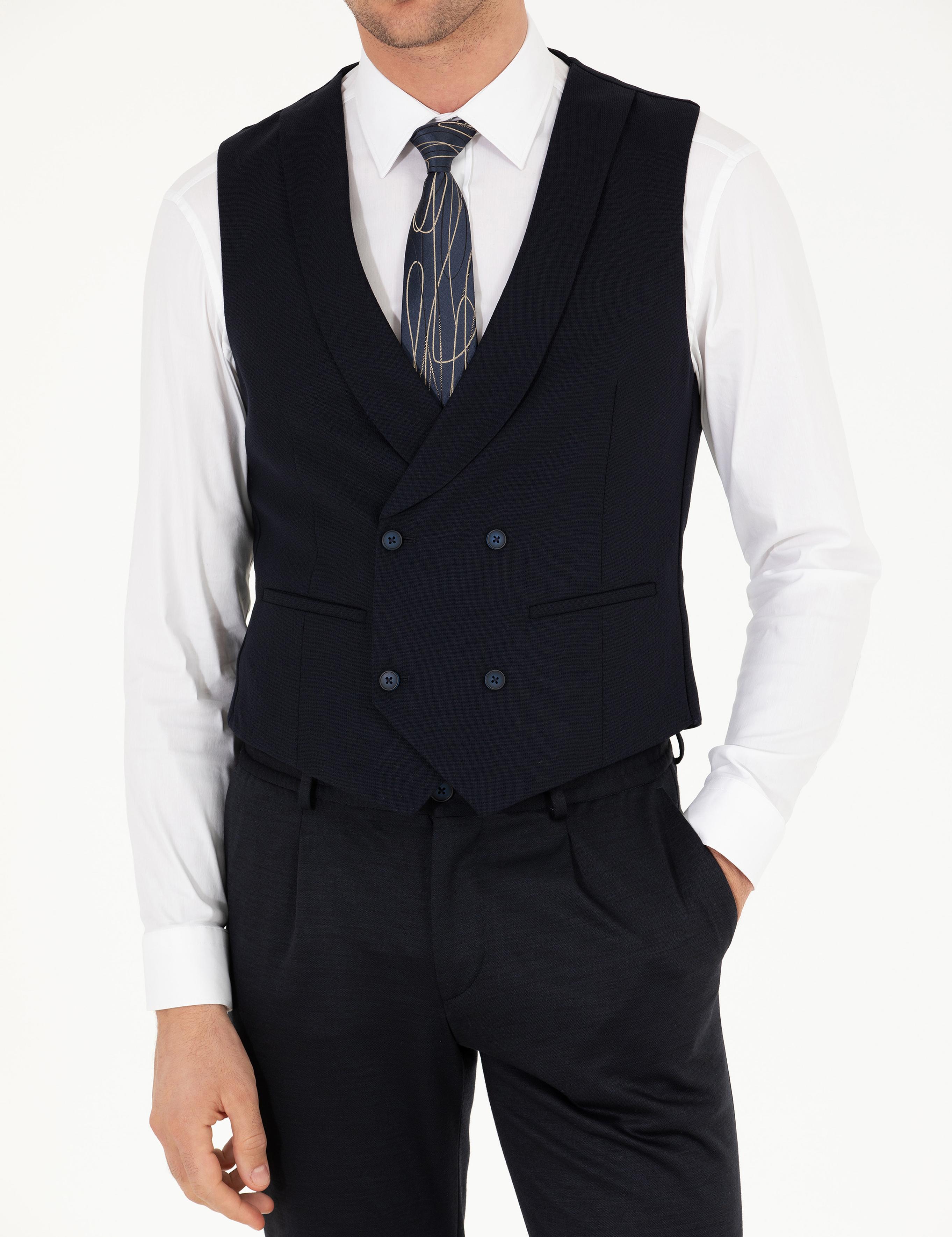 Lacivert Slim Fit Yelek - 50267706025