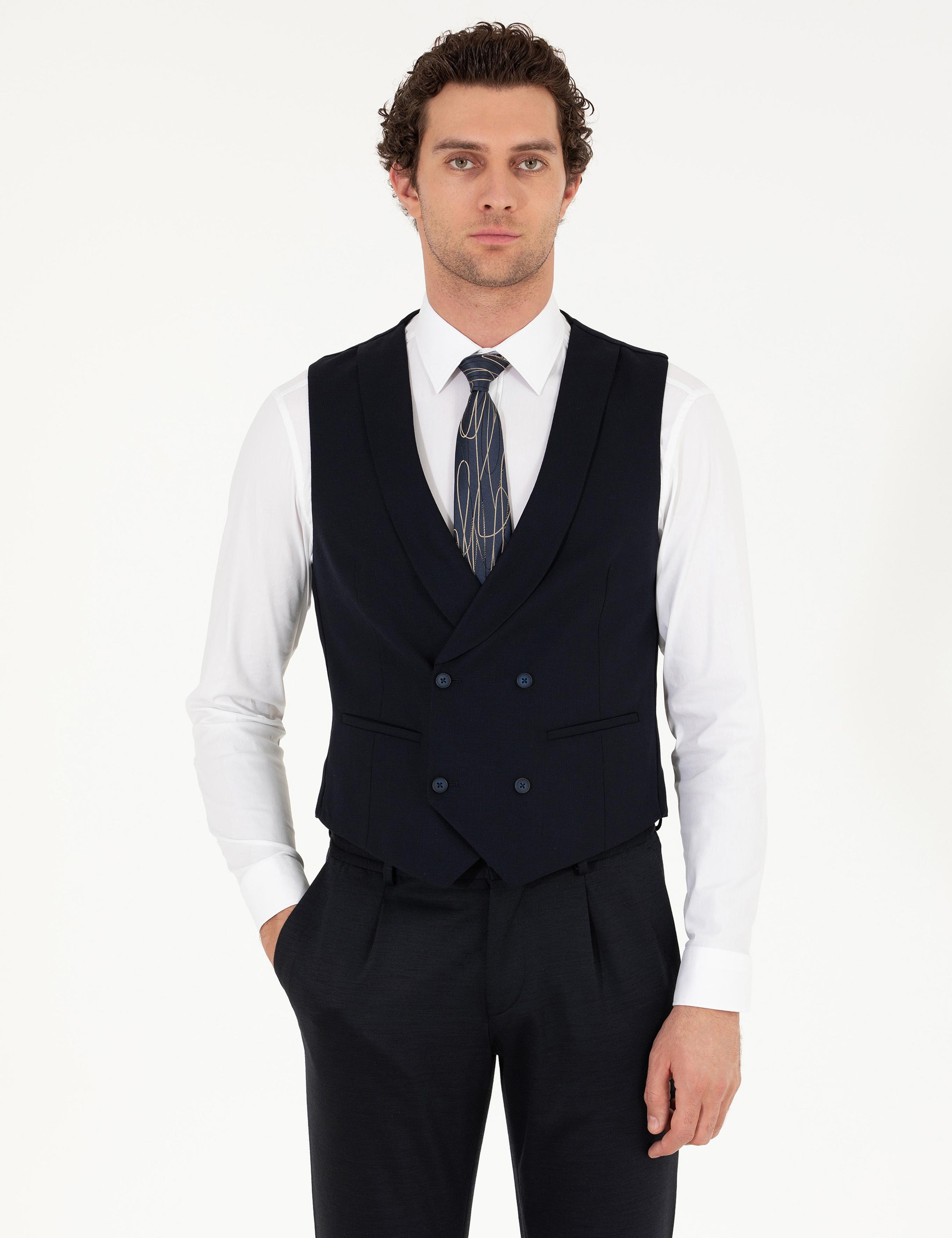 Lacivert Slim Fit Yelek - 50267706025